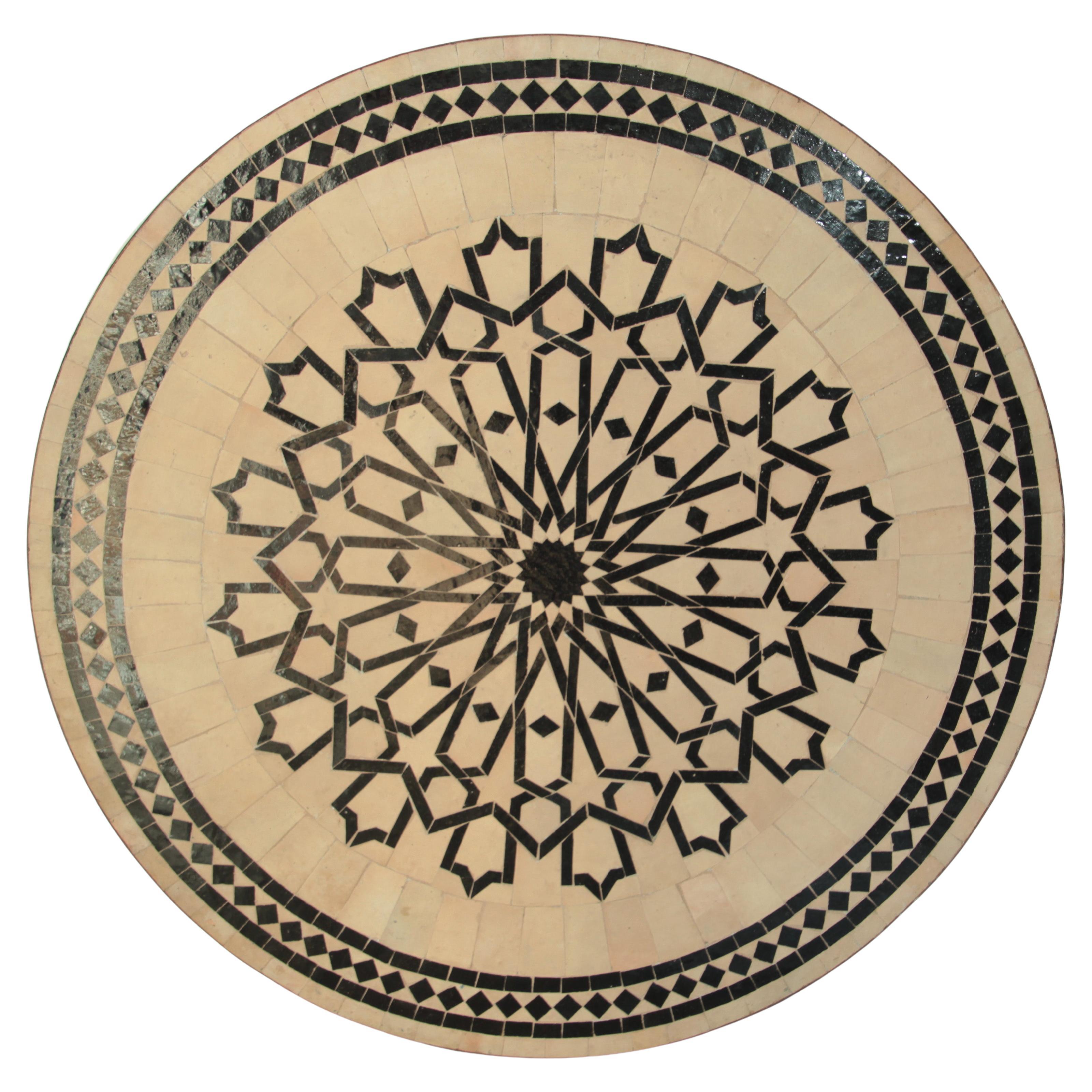 Outdoor Moroccan Round Mosaic Tile Dining Table on Iron Base 47 in.