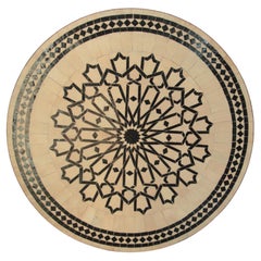 Vintage Outdoor Moroccan Round Mosaic Tile Dining Table on Iron Base 47 in.