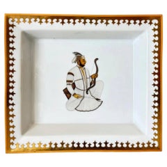 Jaipur Style Porcelain Vide-Poche with Mughal Maharadjah Miniature Portrait