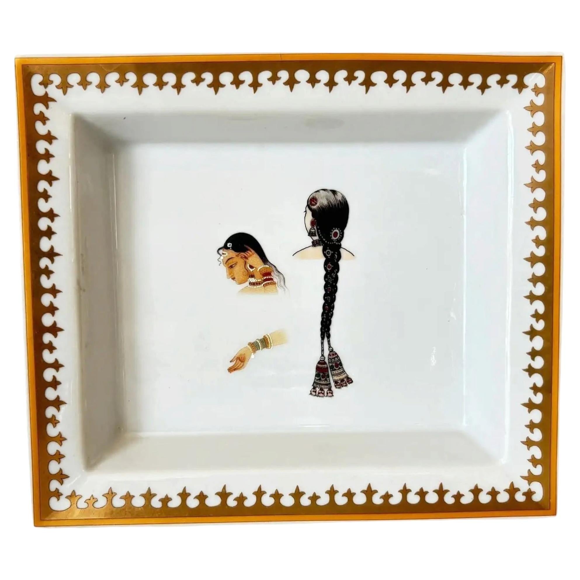 Porcellana francese in stile Jaipur Vide-Poche, decorazioni dorate, 1990 in vendita