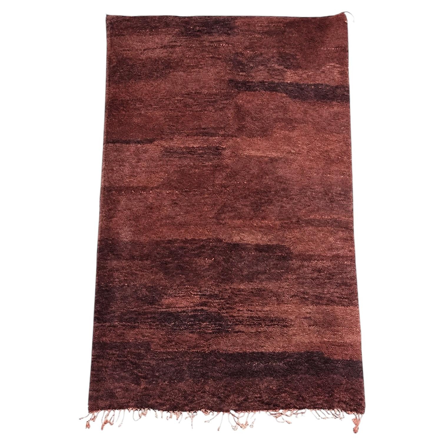 Vintage Moroccan Berber High-Pile Wool Rug in Brown, Plum and Rust, 1970s
