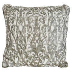 Turkish Ottoman Revival Decorative Pillow with Silver Embroidery, 1990