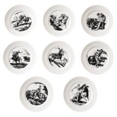 Assiettes vintage en porcelaine sur le thème de la corrida dans la région espagnole de la Bidasoa, signées Antonio Casero – Lot de 8