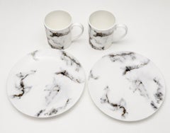 Set da 4 tazze e piattini da caffè in porcellana fine "Prouna Marble Venice Fog"