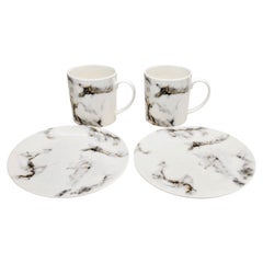 Set da 4 tazze e piattini da caffè in porcellana fine "Prouna Marble Venice Fog"
