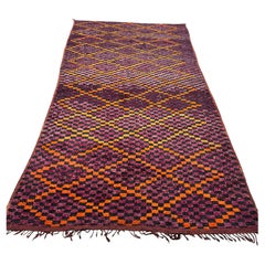 1960s Large Moroccan Berber Tribal Wool Rug in Purple, Orange and Black