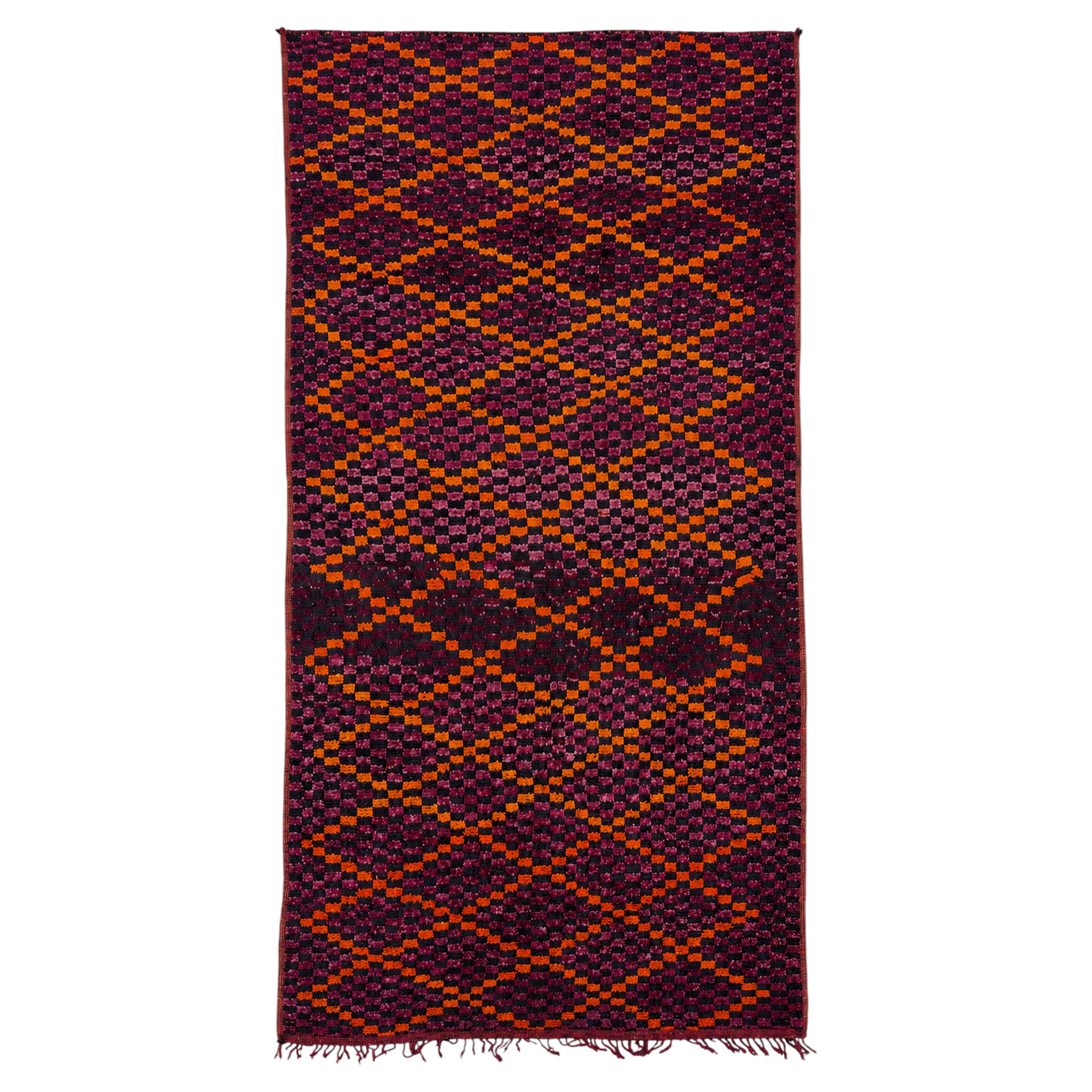 1960s Large Moroccan Berber Tribal Wool Rug in Purple, Orange and Black For Sale