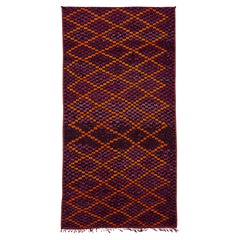 1960s Large Moroccan Berber Tribal Wool Rug in Purple, Orange and Black