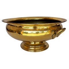 Early 20th Century Arts and Crafts Footed Brass Bowl with Ring Handles 1920s