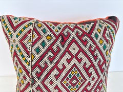 Vintage Moroccan Berber Kilim Rug Pillow with Geometric Tribal Design, 13 x 12