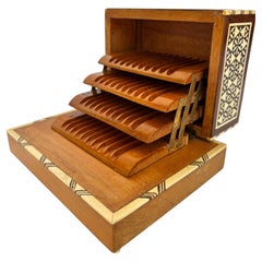 Vintage Moorish Geometric Inlaid Wood Cigarette Box, Spain, 1950