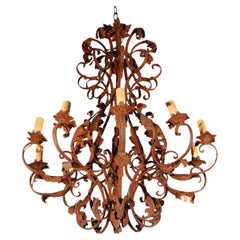 Large French Iron Chandelier, Hand-Crafted, 19th Century, 10 Lights