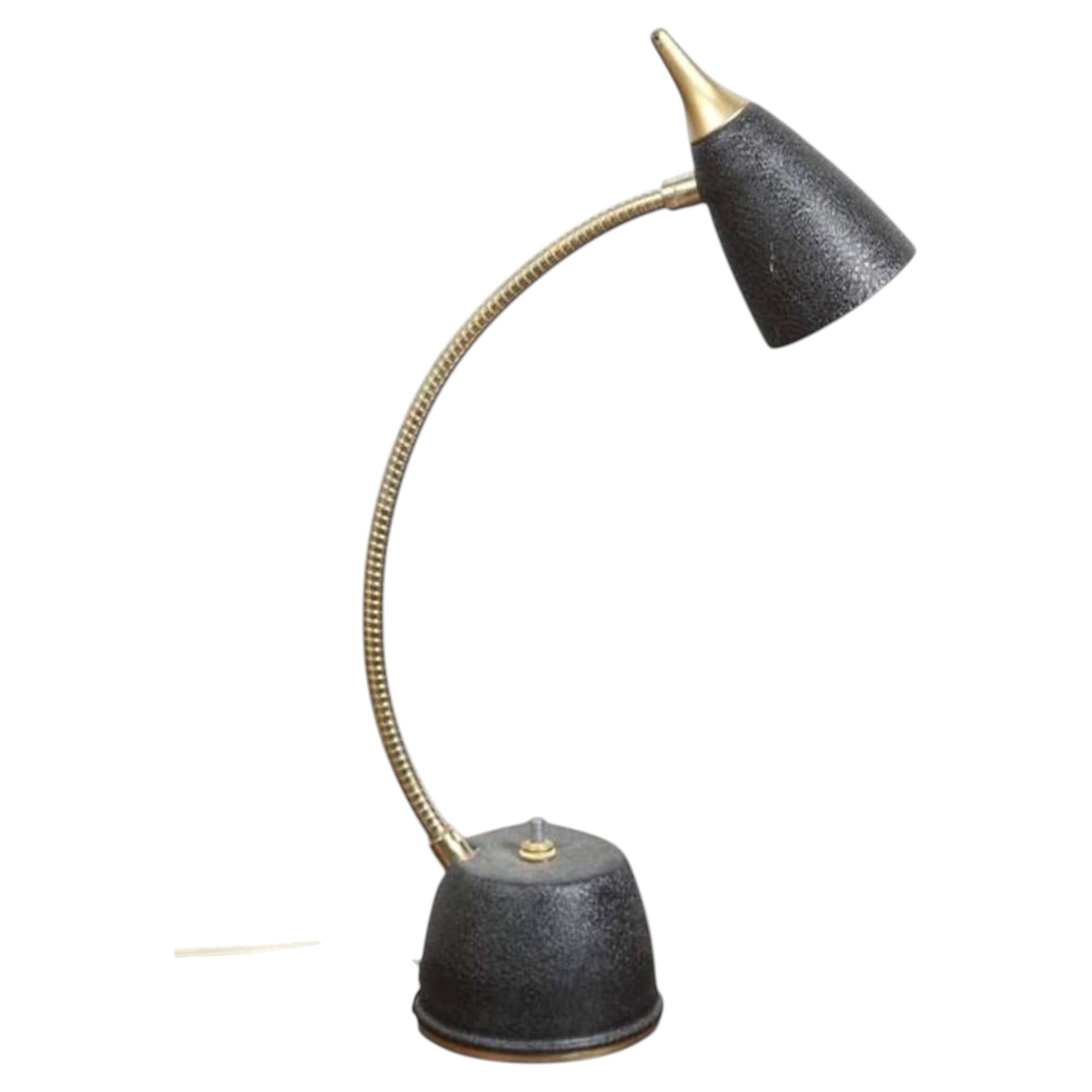 Mid-Century Modern Brass Gooseneck Desk Lamp, Black & Gold, USA, circa 1950s
