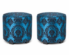 Pair of Moroccan Art Deco Style Round Upholstered Pouf Stools, American, 1980