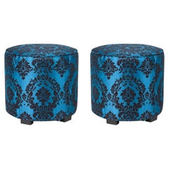 Pair of Moroccan Art Deco Style Round Upholstered Pouf Stools, American, 1980