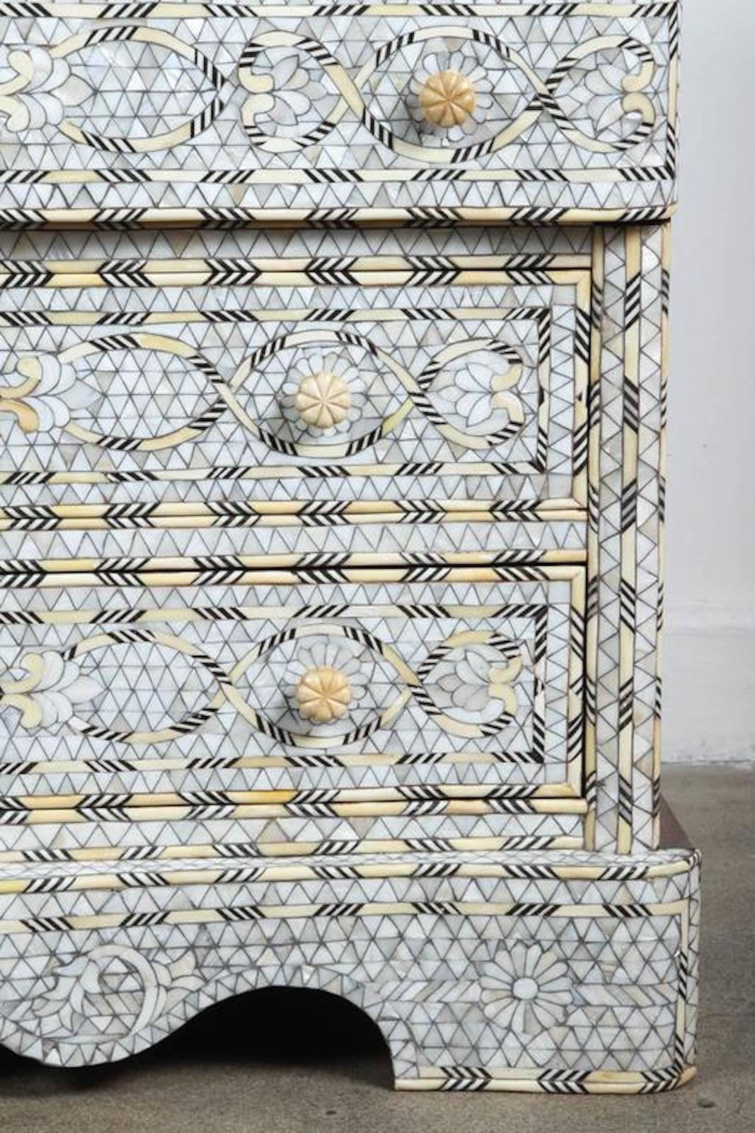 20th Century Syrian White Mother of Pearl Inlay Wedding Dresser