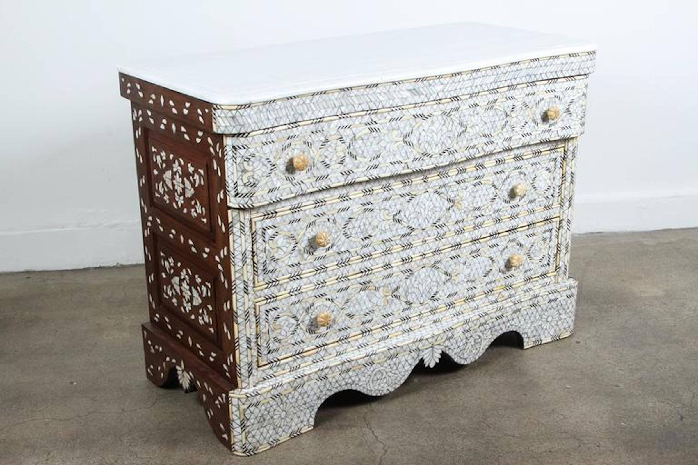 Syrian White Mother of Pearl Inlay Wedding Dresser 1