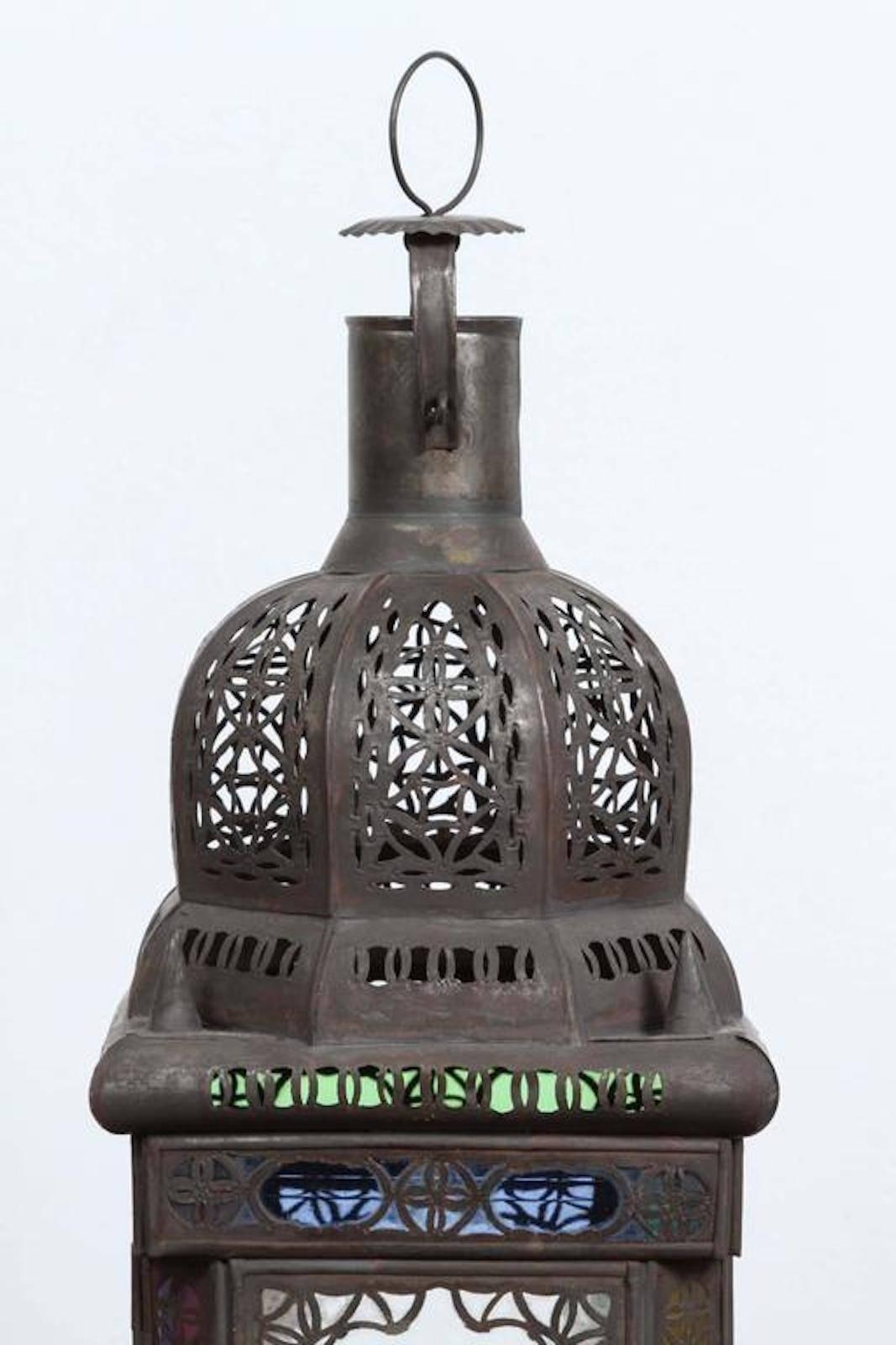 Moroccan Moorish Glass Candle Lantern or Pendant In Good Condition In North Hollywood, CA