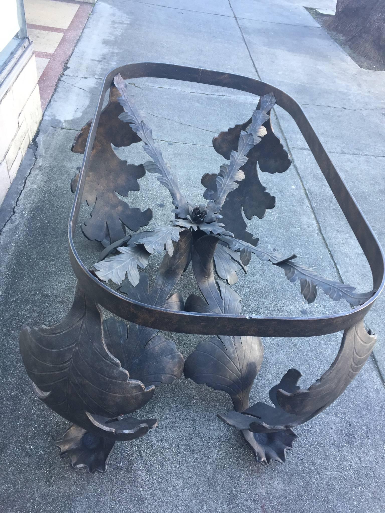 A unique empowering statement iron table.
This table is a unique object of art, dramatic, incredible dining table or huge central hall table iron sculptural base with dark deep bronze patina finish.
Custom Brutalist style unique table base. The