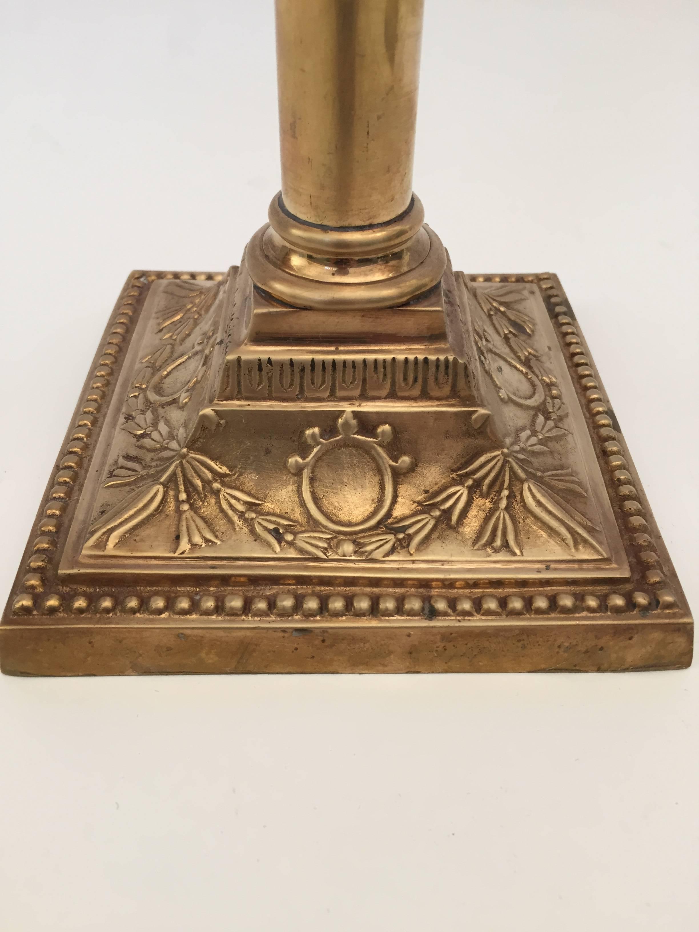 Pair of Antique Victorian Brass Candlesticks Square Base For Sale 1