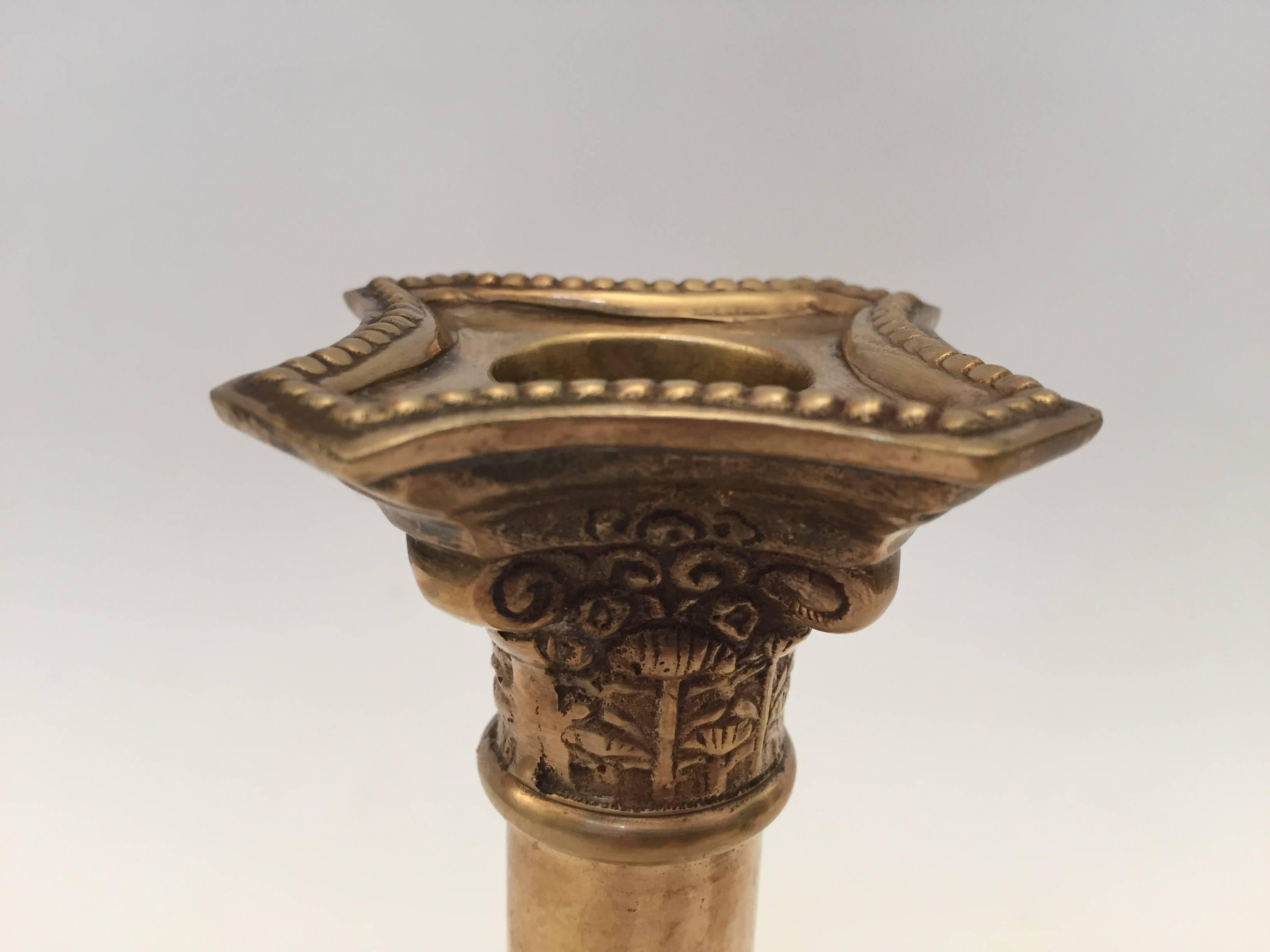 British Pair of Georgian Brass Candlesticks For Sale
