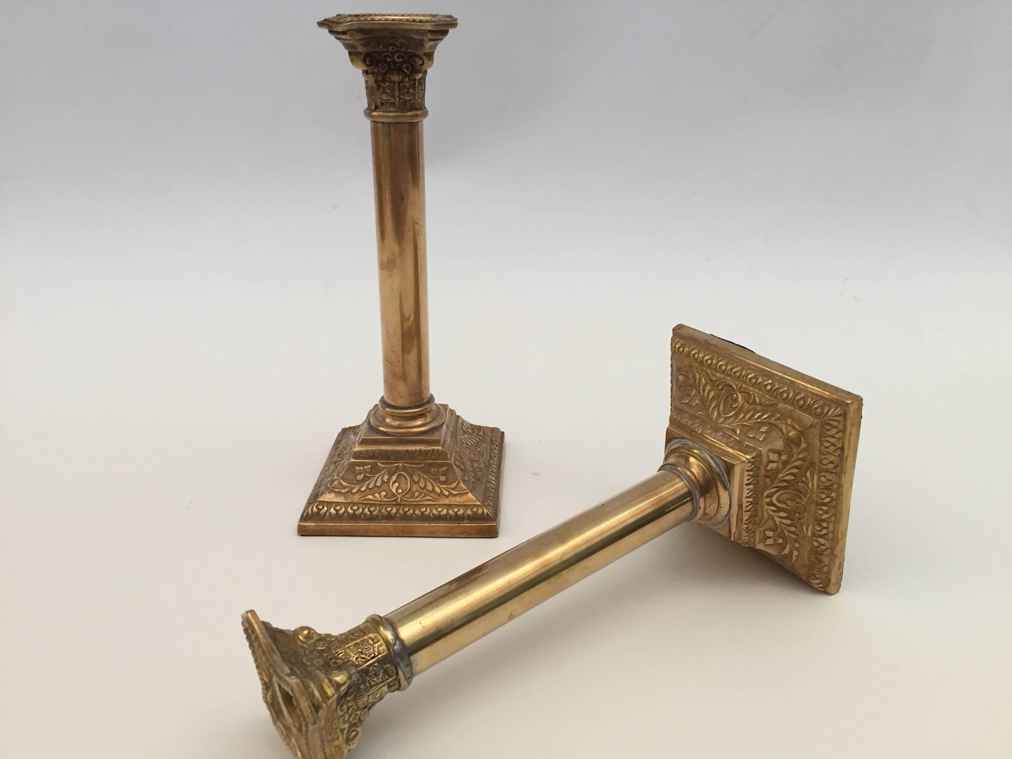 Hand-Crafted Pair of Georgian Brass Candlesticks For Sale