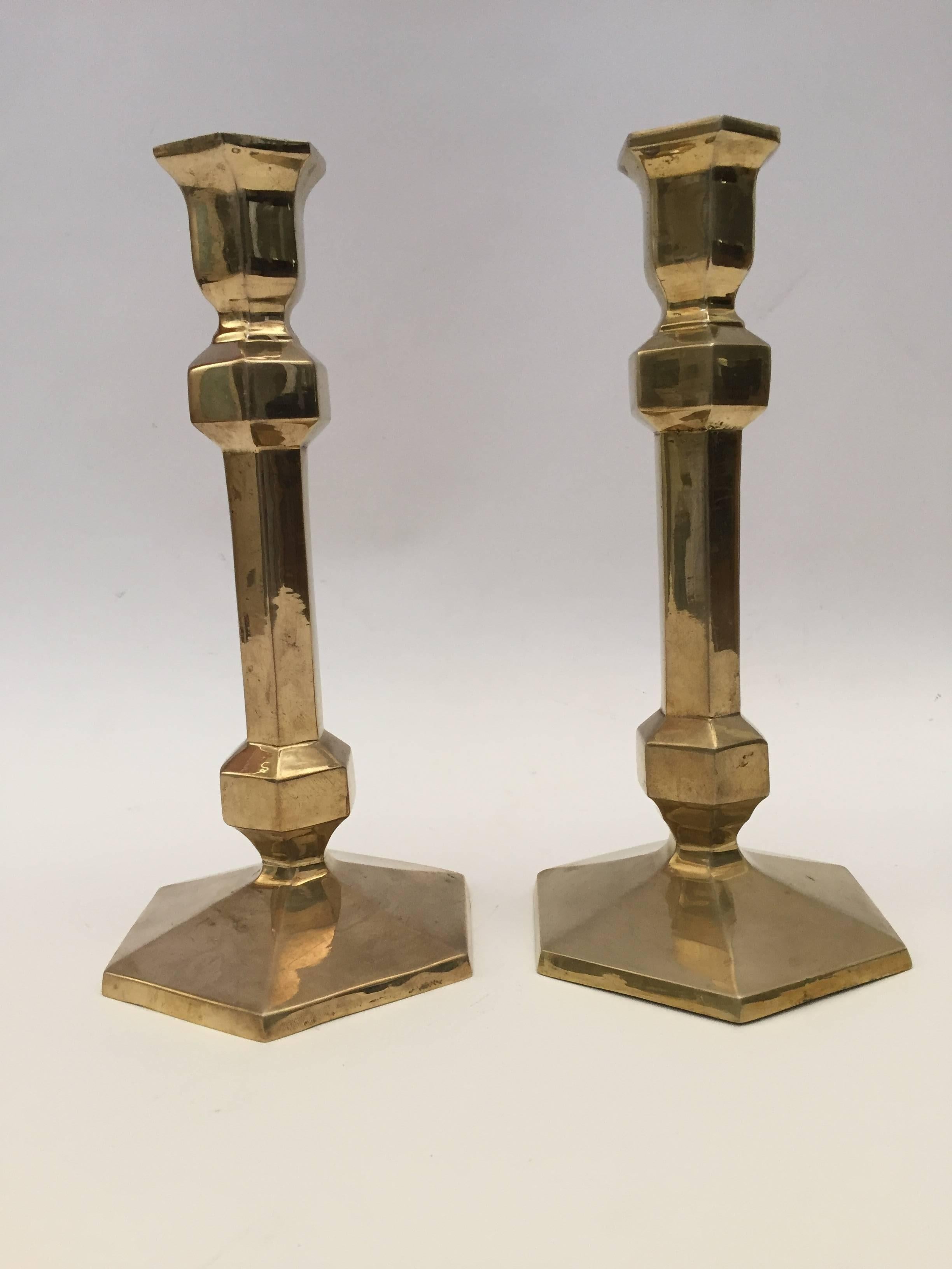 Anglo-Indian Pair of Victorian Brass Candlesticks