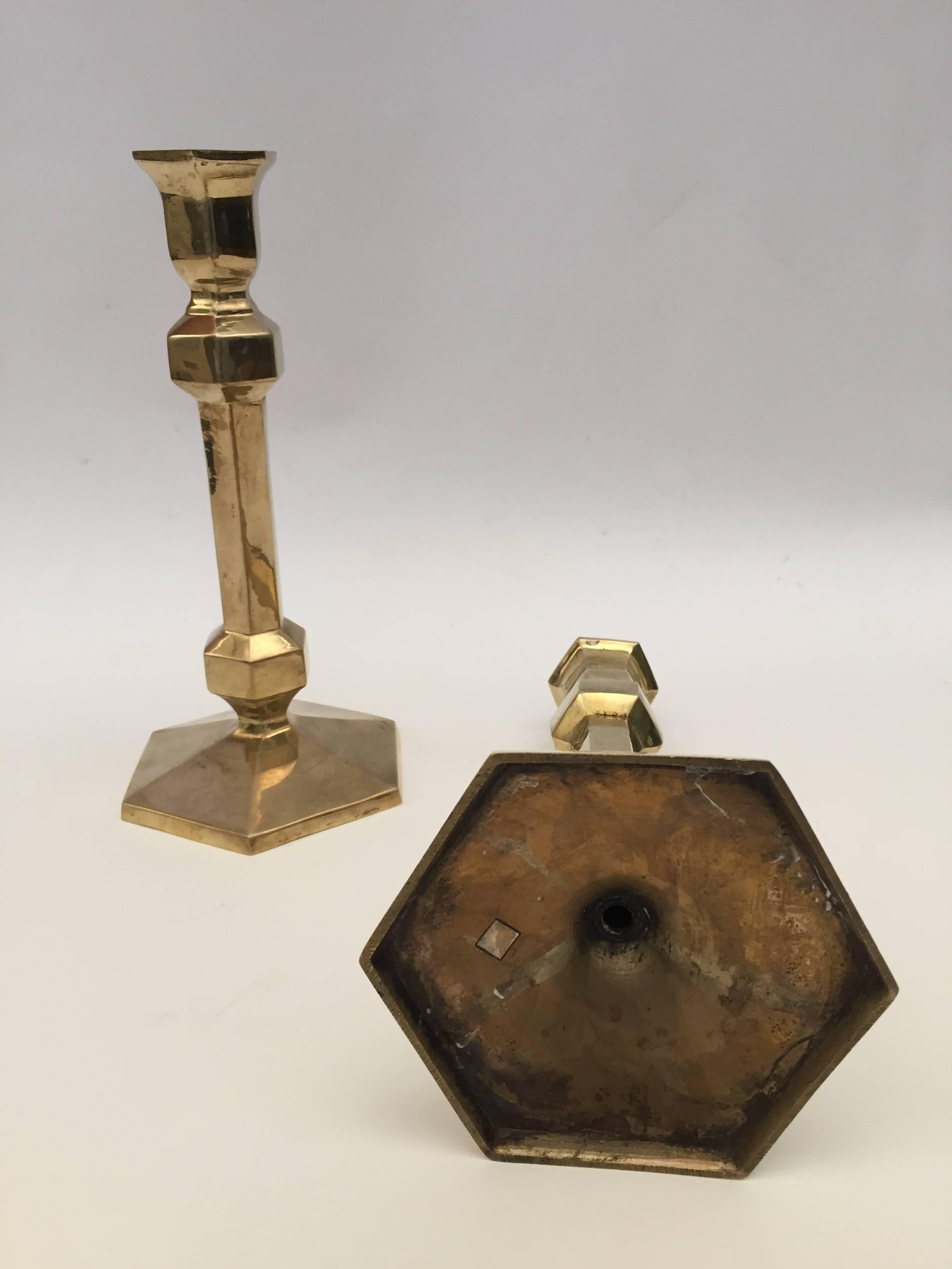 Hand-Crafted Pair of Victorian Brass Candlesticks