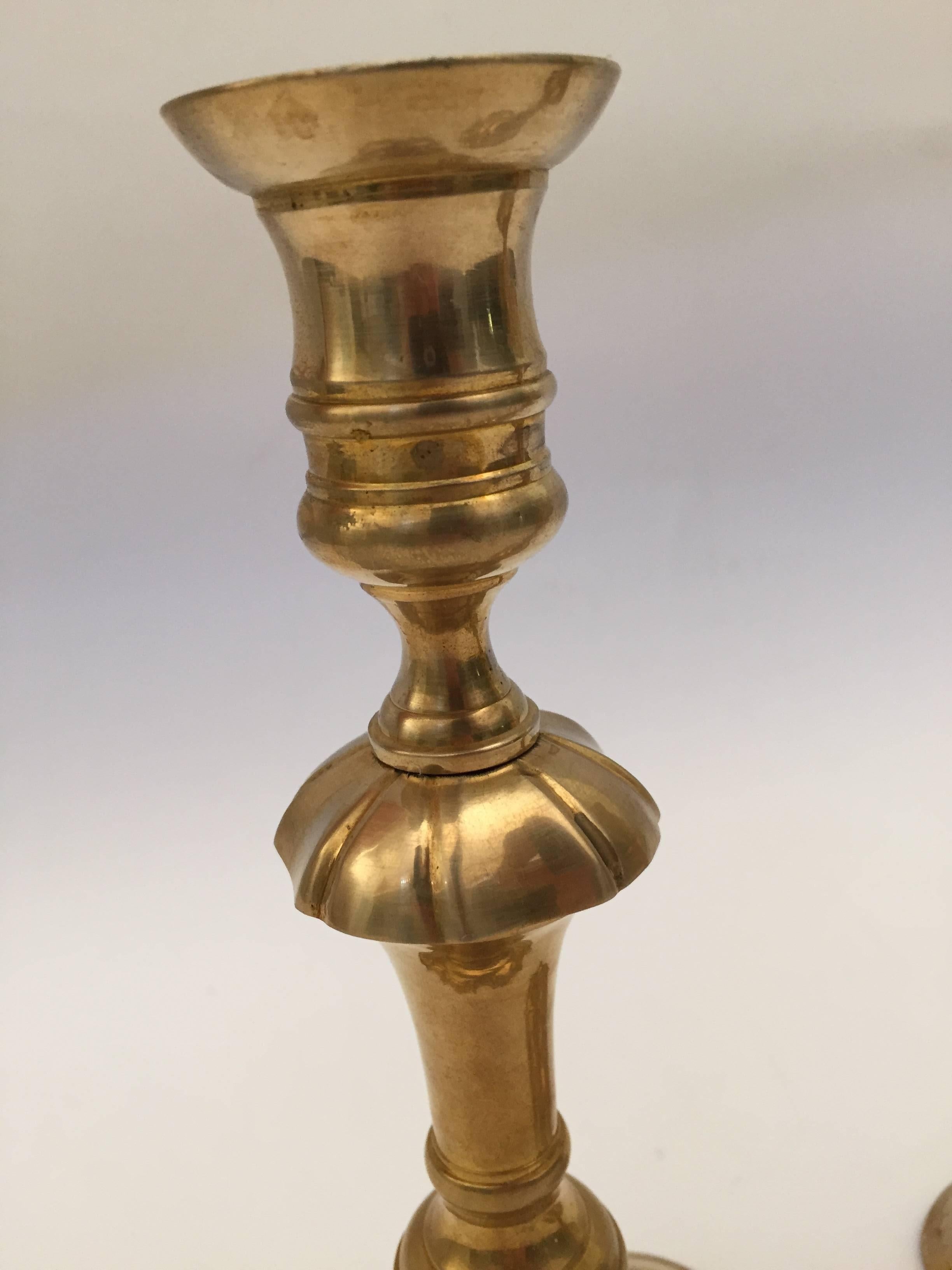 Pair of Georgian Brass Candlesticks 1