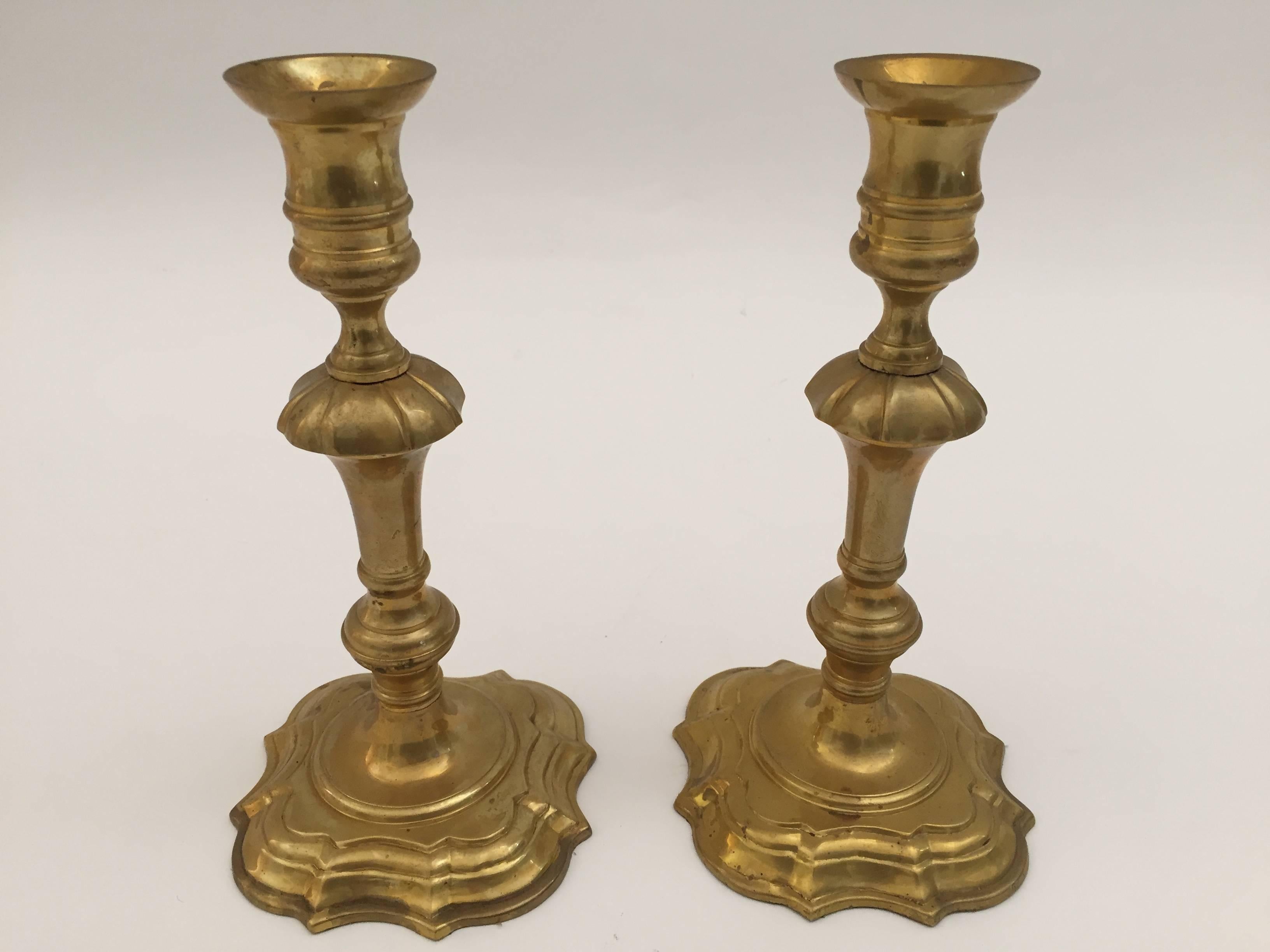 Hand-Crafted Pair of Georgian Brass Candlesticks