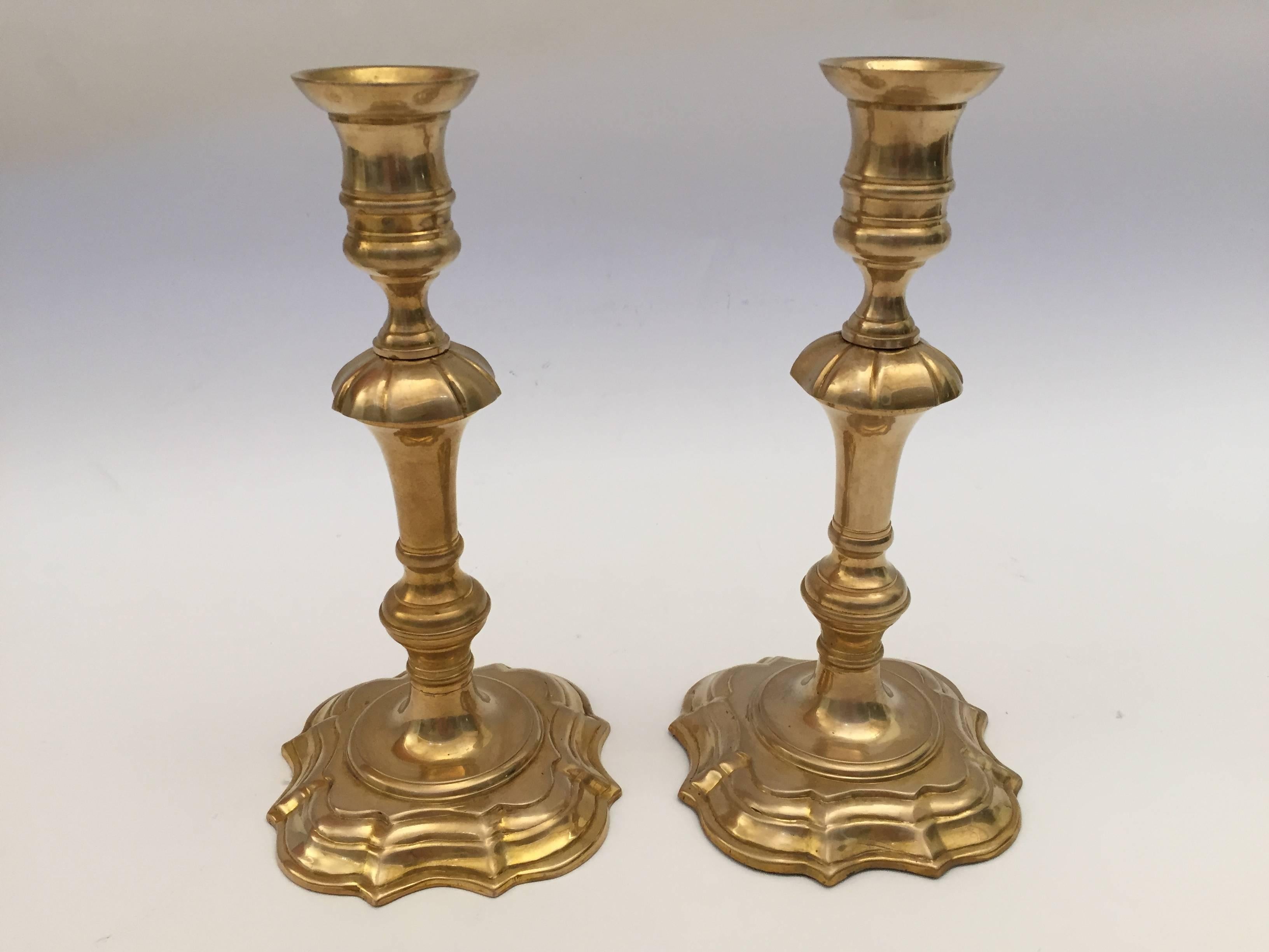 British Pair of Georgian Brass Candlesticks