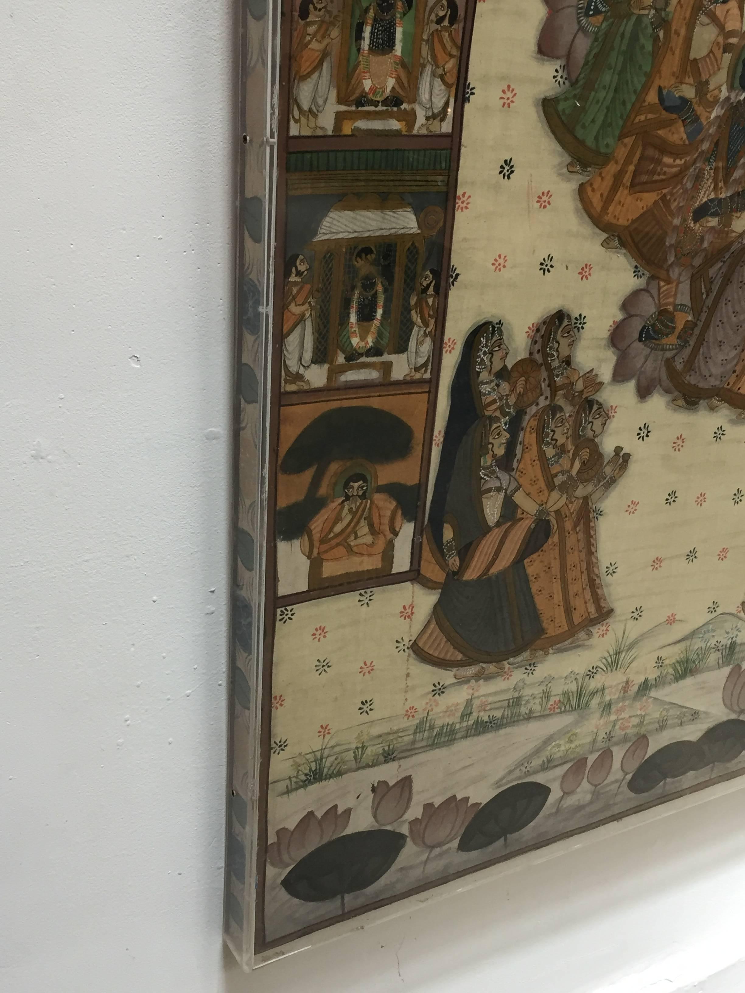 Indian Large Pichhavai Painting Framed in an Acrylic Custom Box