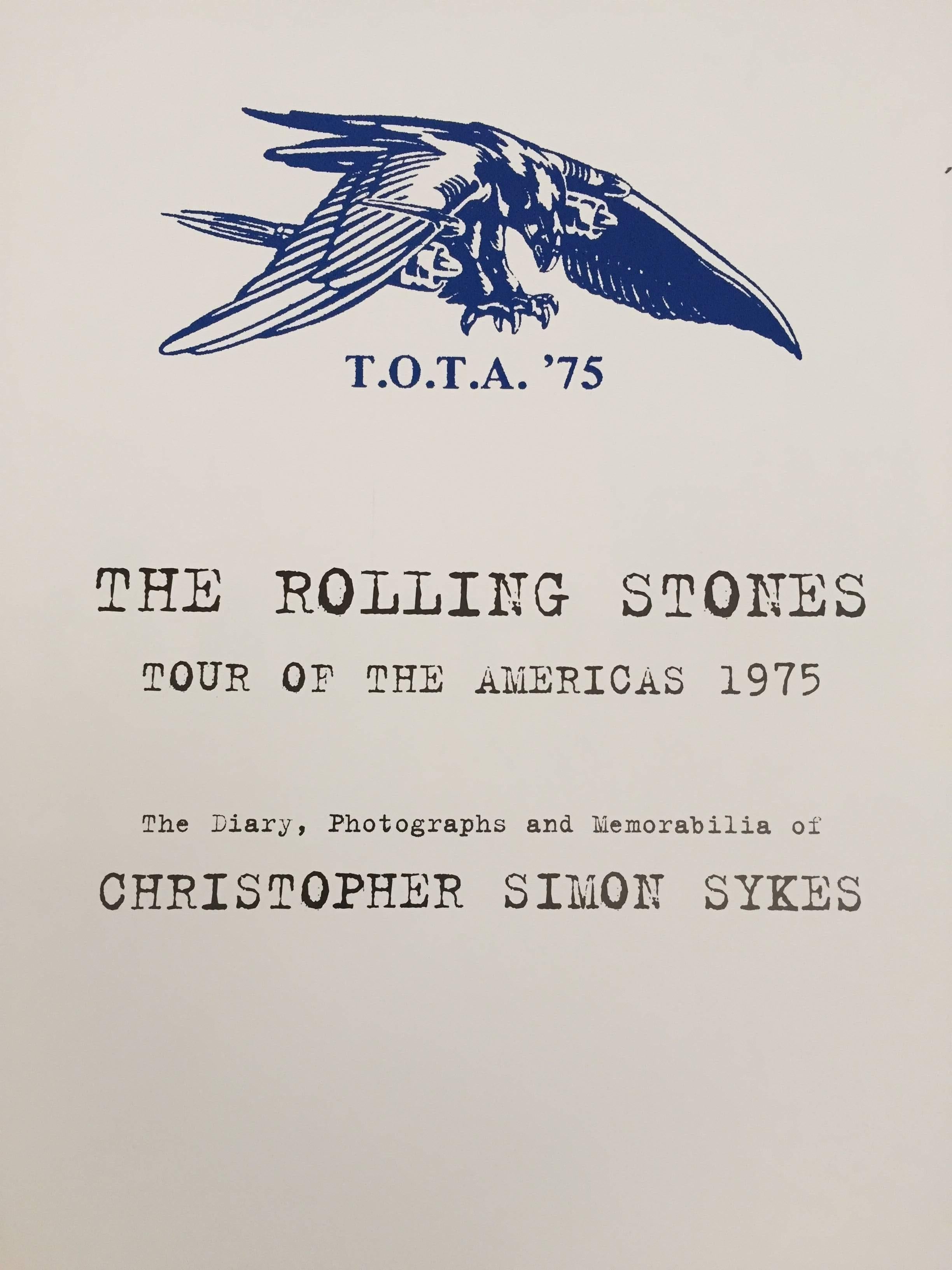 The Rolling Stones, Tour of the Americas 75 The Collector Edition.
T.O.T.A. '75 - The Official Limited Edition. Large Heavy Collector table book.
The Diary, Photographs and Memorabilia of Christopher Simon Sykes.
Over 600 rare photographs,