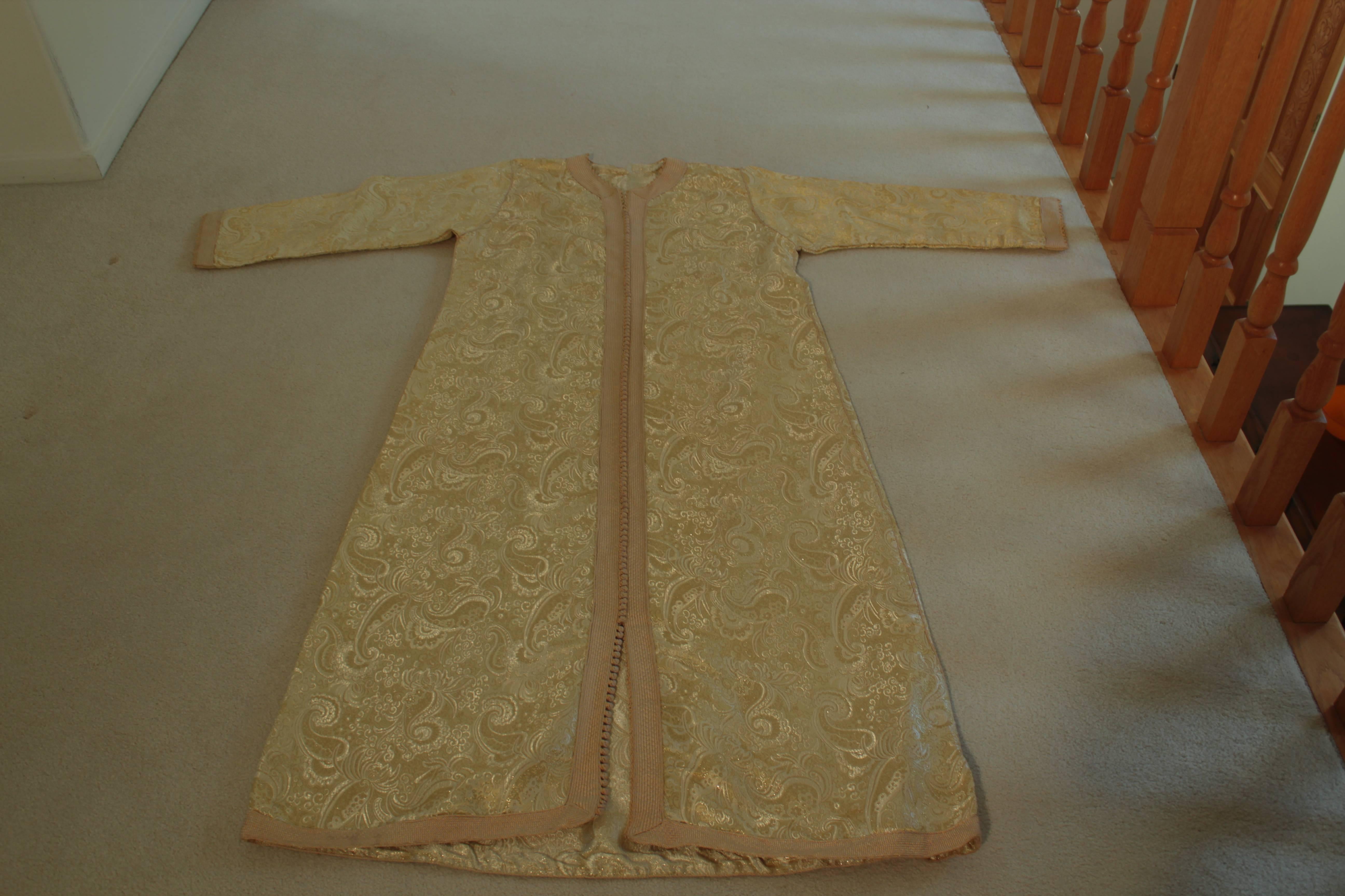 Moroccan Gold Brocade Caftan 1970 Maxi Dress Kaftan Size M to L 1