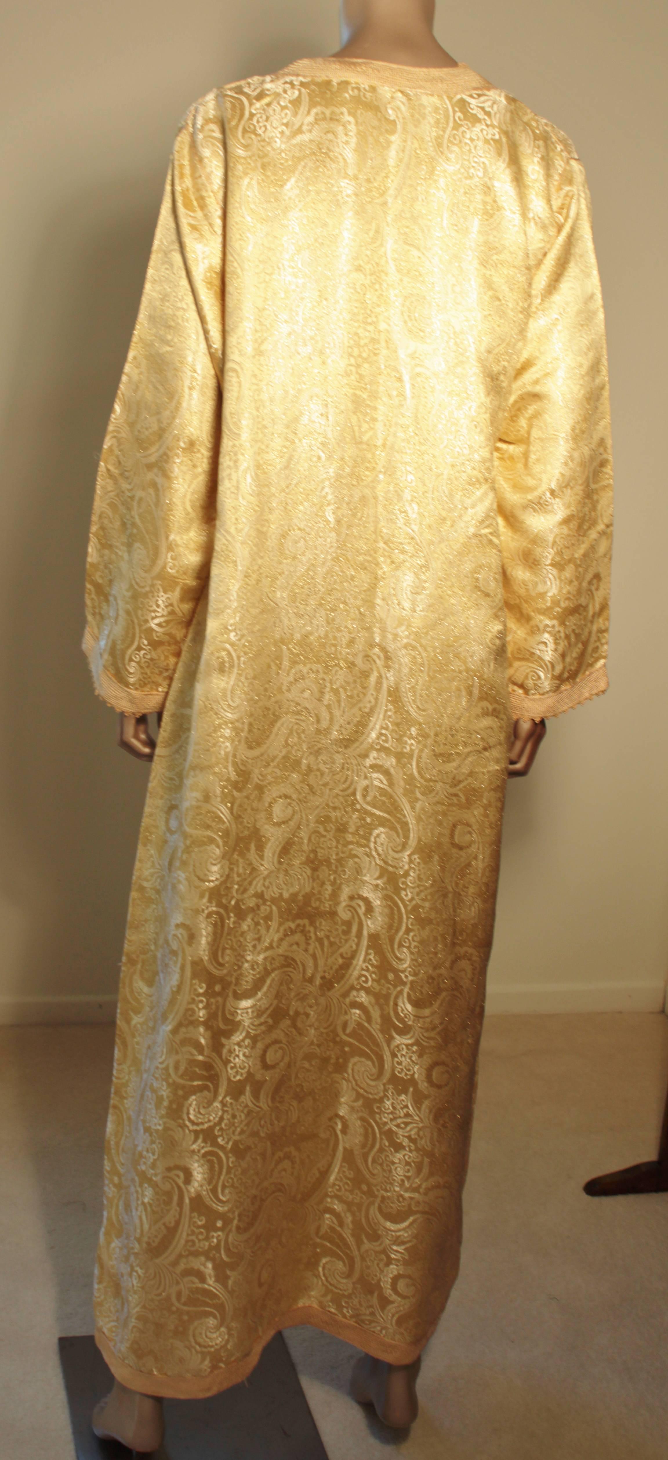 Fabric Moroccan Gold Brocade Caftan 1970 Maxi Dress Kaftan Size M to L