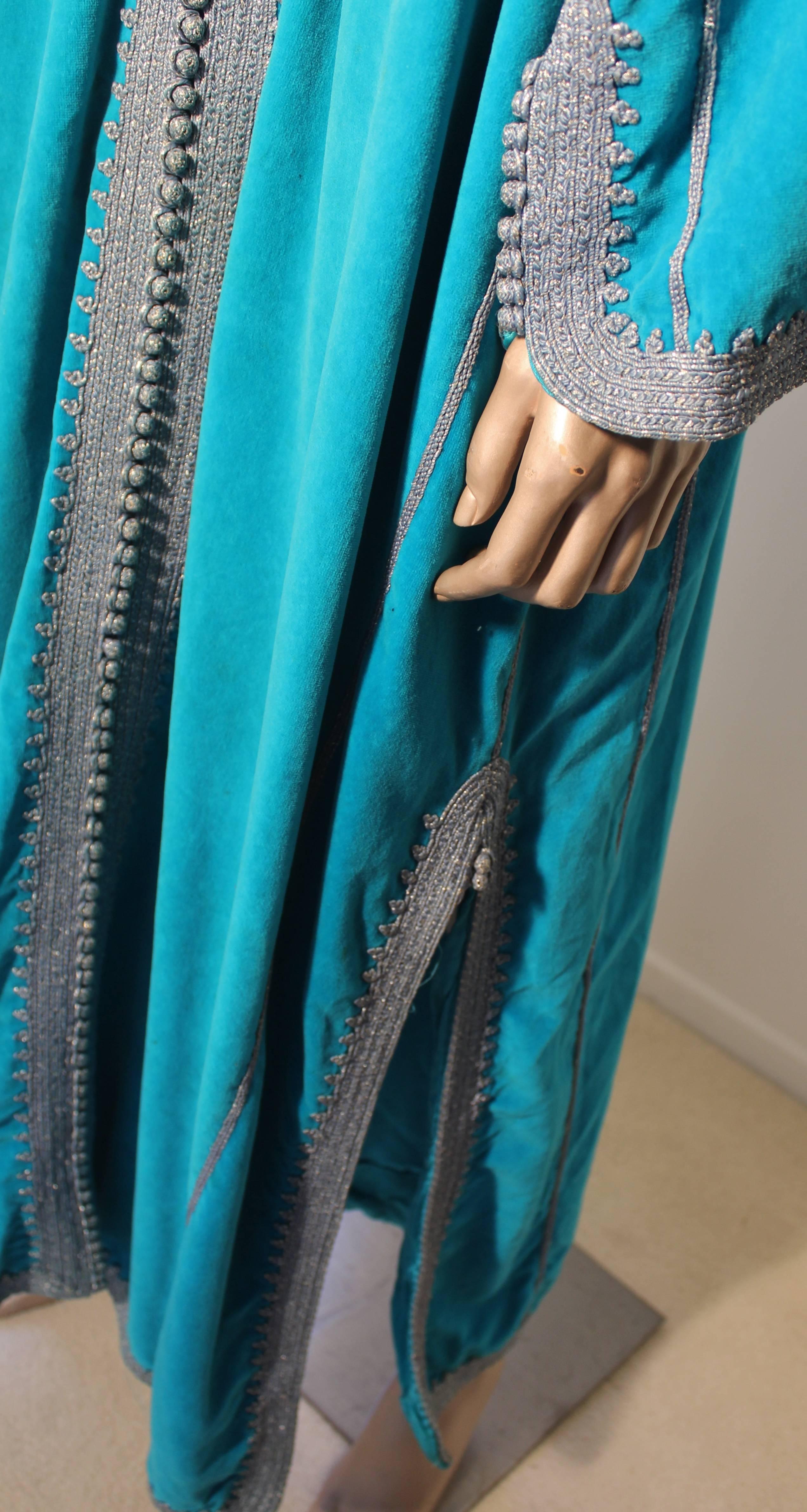 Hand-Crafted Moroccan Turquoise Caftan Maxi Dress Kaftan size L to XL