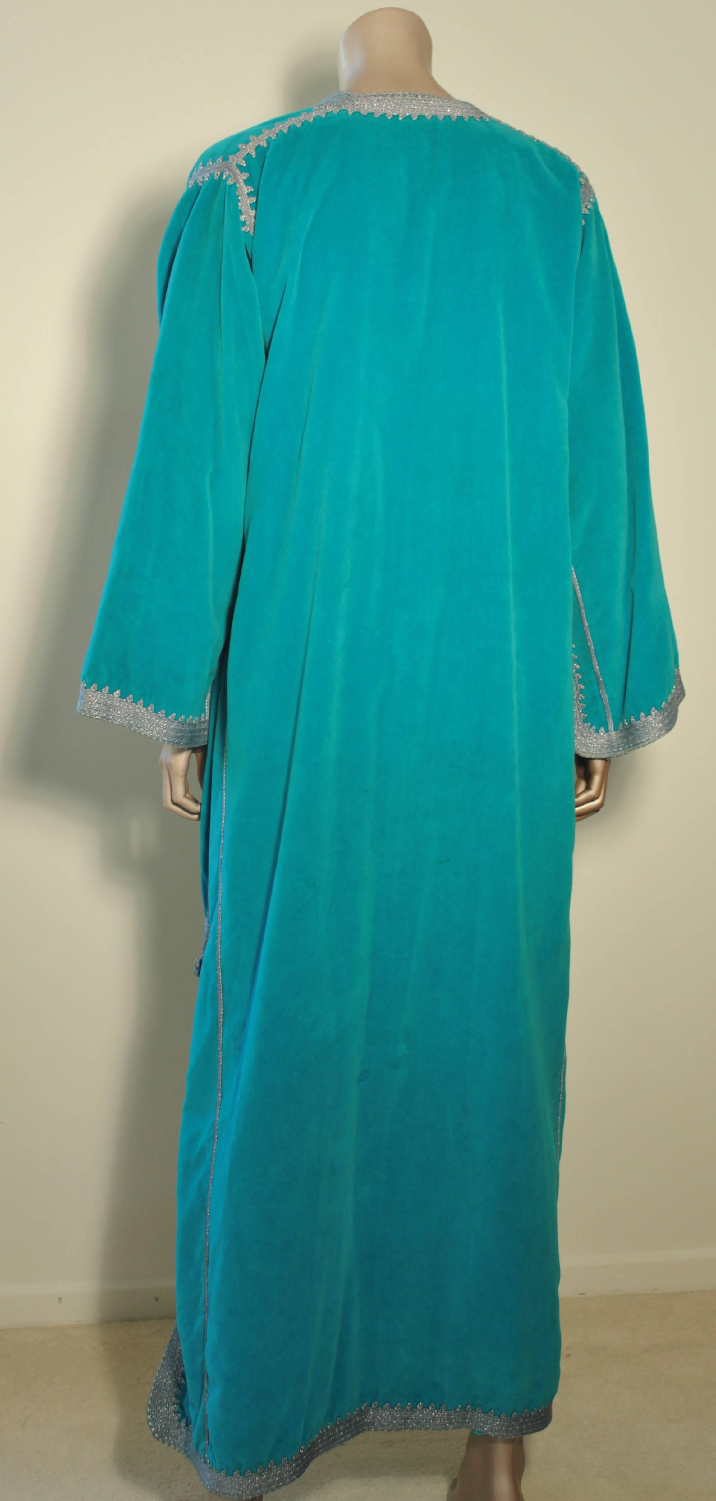 20th Century Moroccan Turquoise Caftan Maxi Dress Kaftan size L to XL