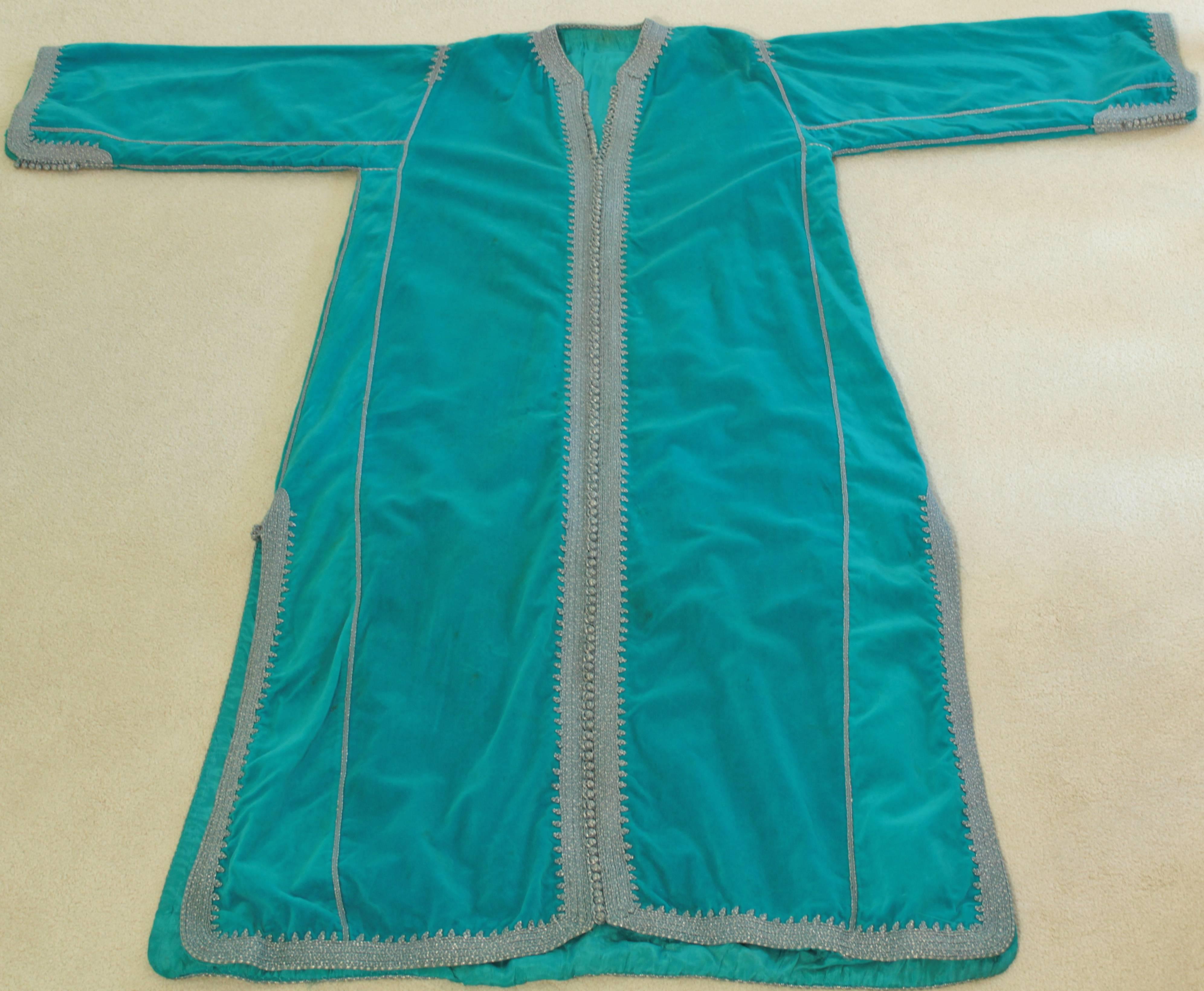 Velvet Moroccan Turquoise Caftan Maxi Dress Kaftan size L to XL