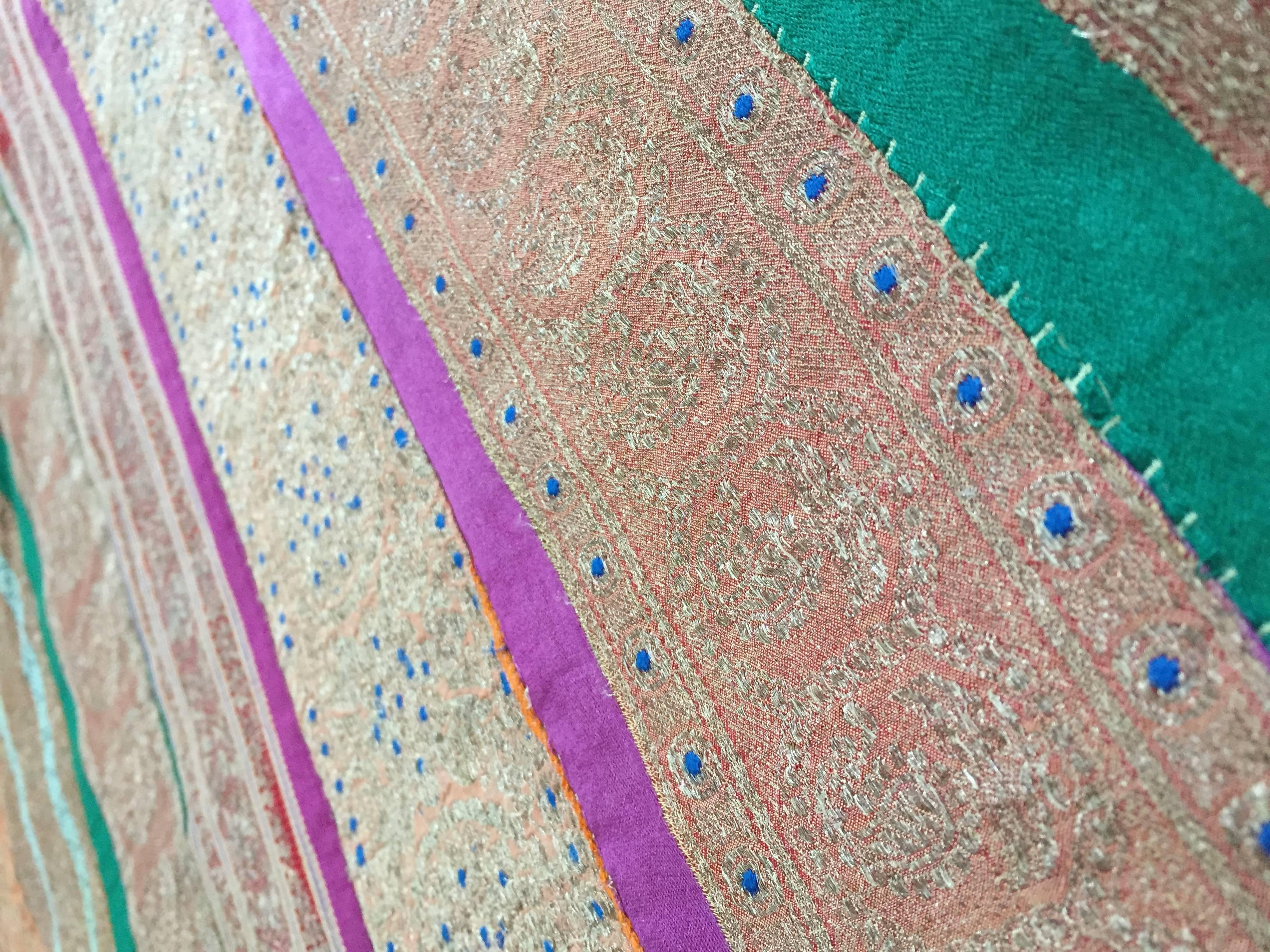 Moorish 1950s Vintage Silk Sari Textile Quilt Patchwork, India For Sale