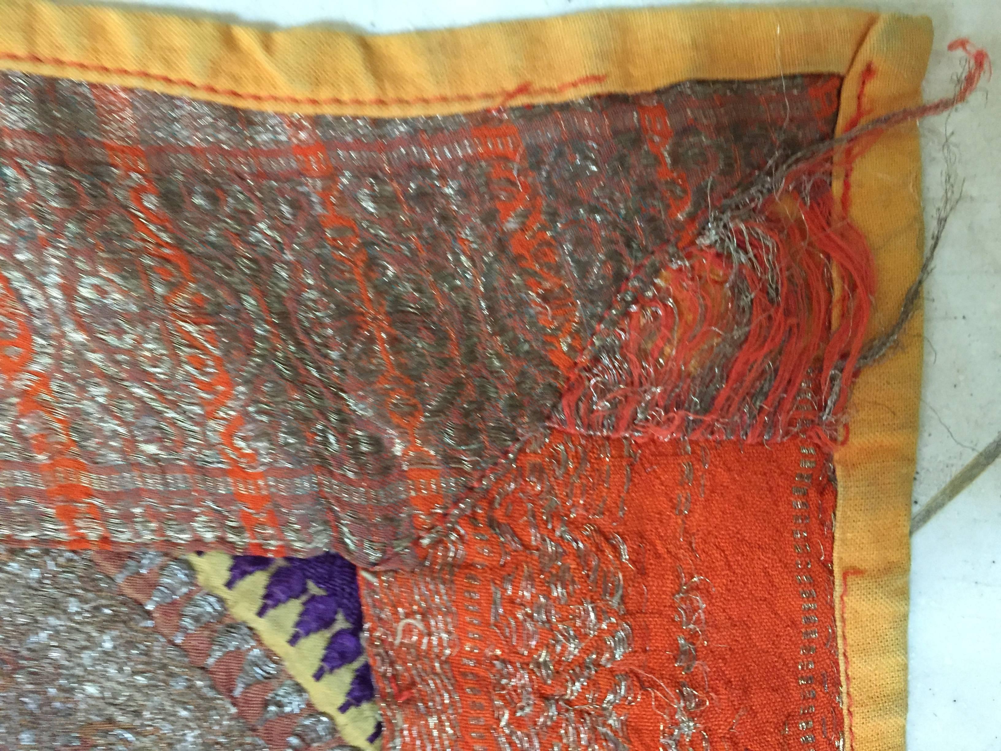 1950s Vintage Silk Sari Textile Quilt Patchwork, India For Sale 2