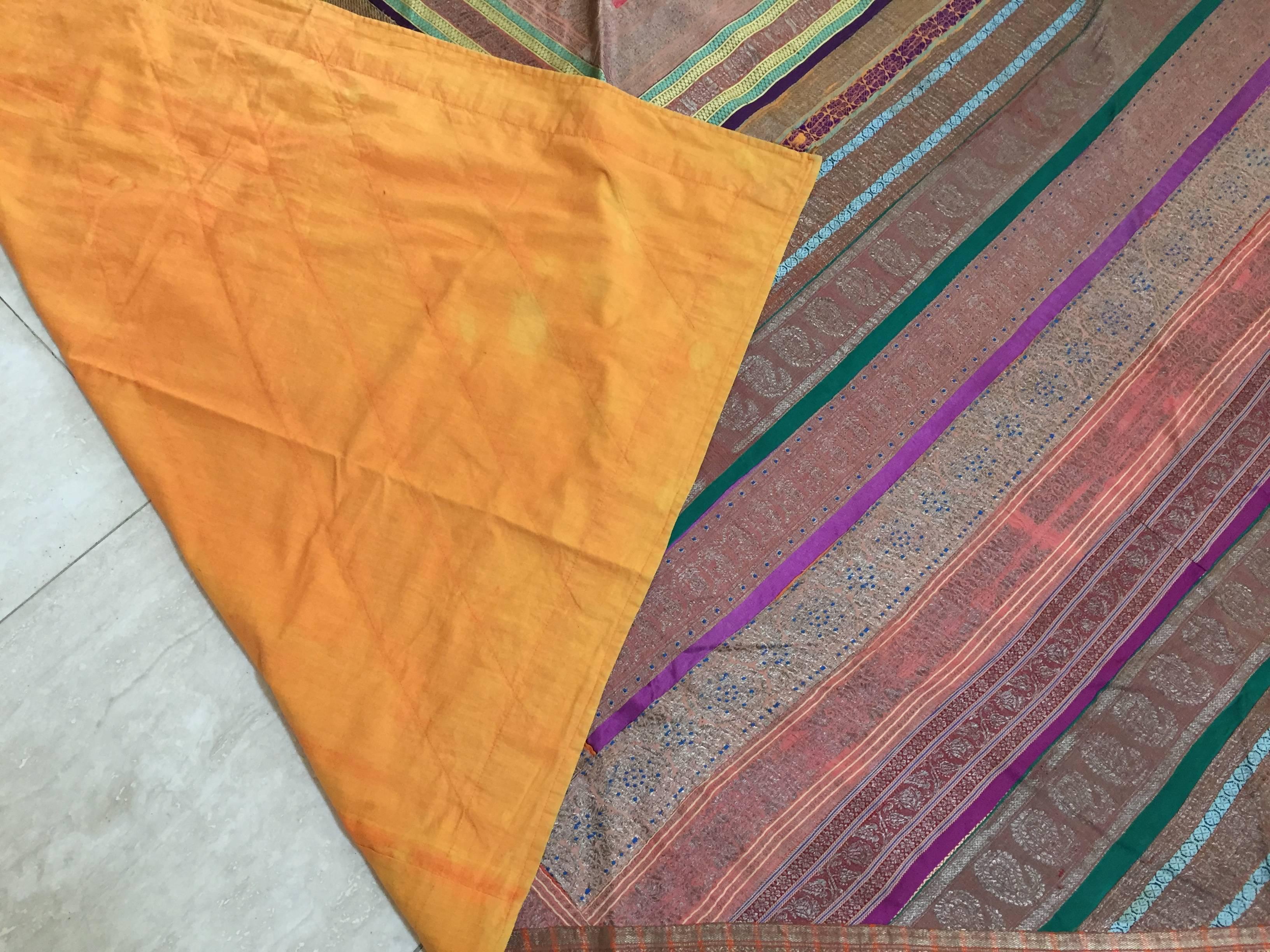 20th Century 1950s Vintage Silk Sari Textile Quilt Patchwork, India For Sale