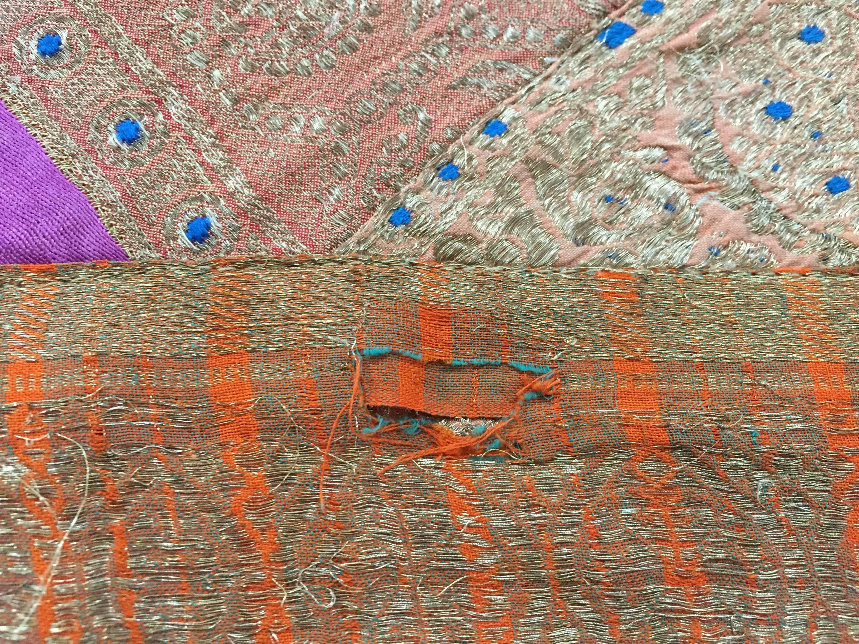 1950s Vintage Silk Sari Textile Quilt Patchwork, India For Sale 1