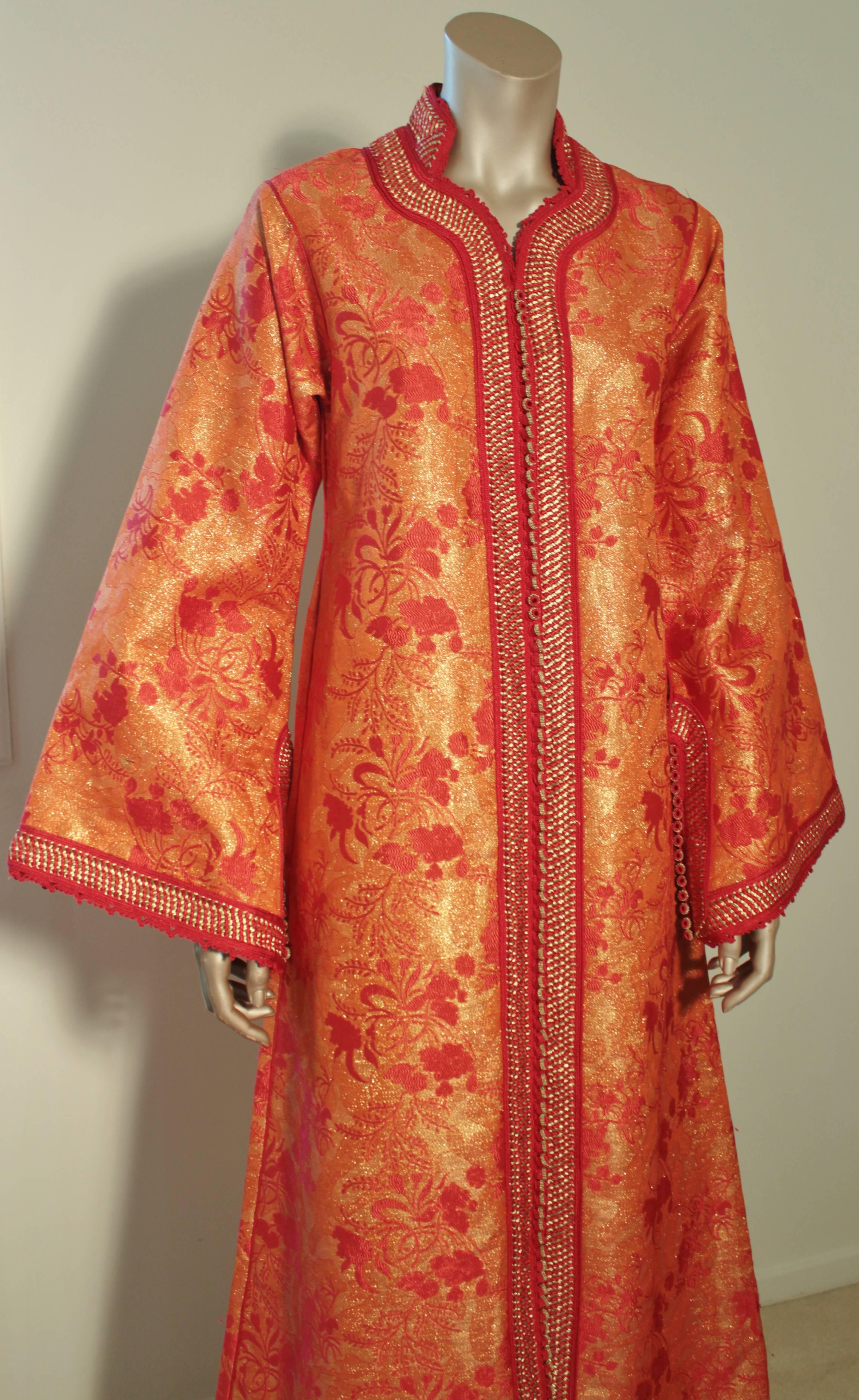 Moorish Moroccan Brocade Caftan Maxi Dress 1970 Kaftan Size S to M For Sale