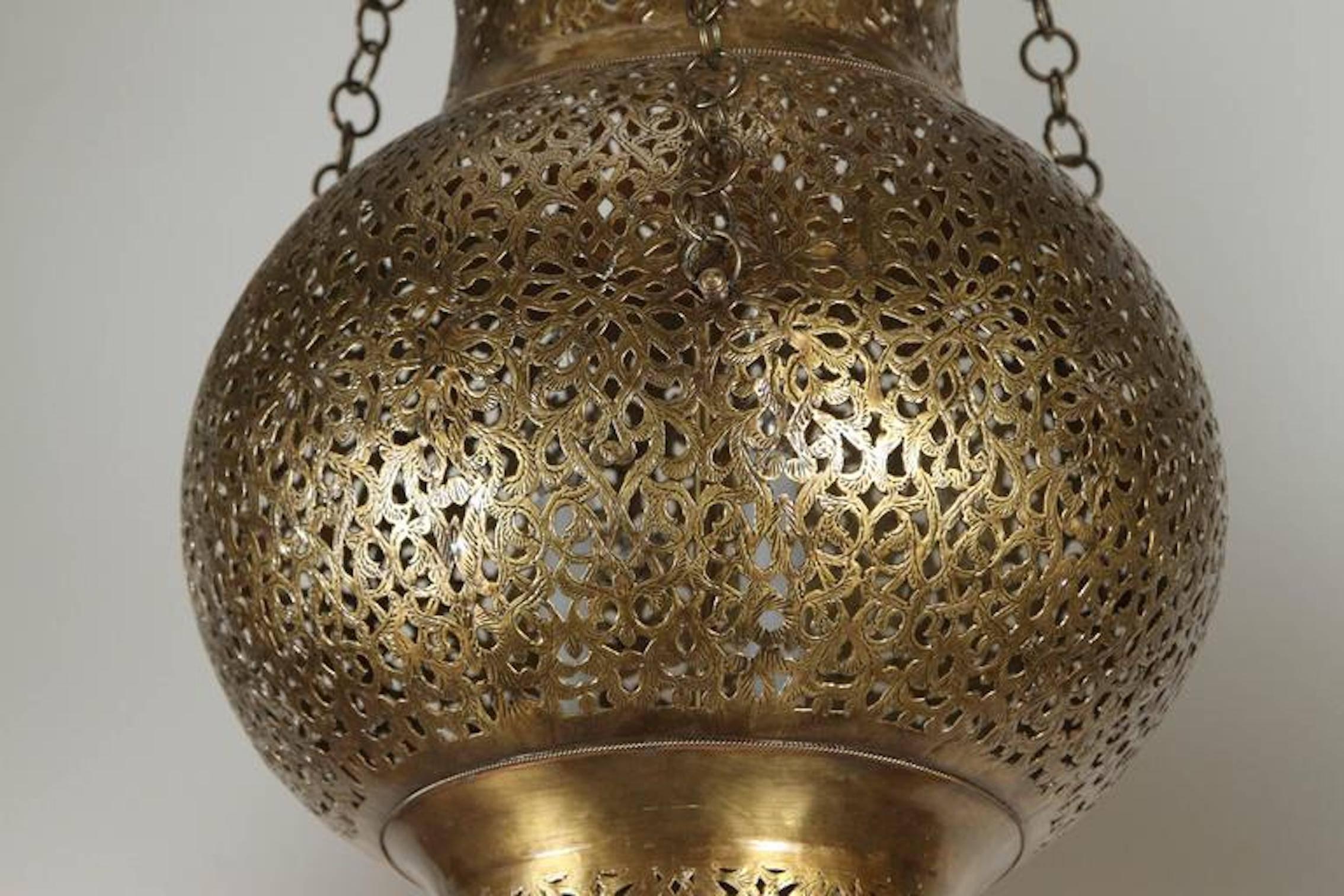 Moroccan Moorish Polished Brass Chandeliers a Pair 2