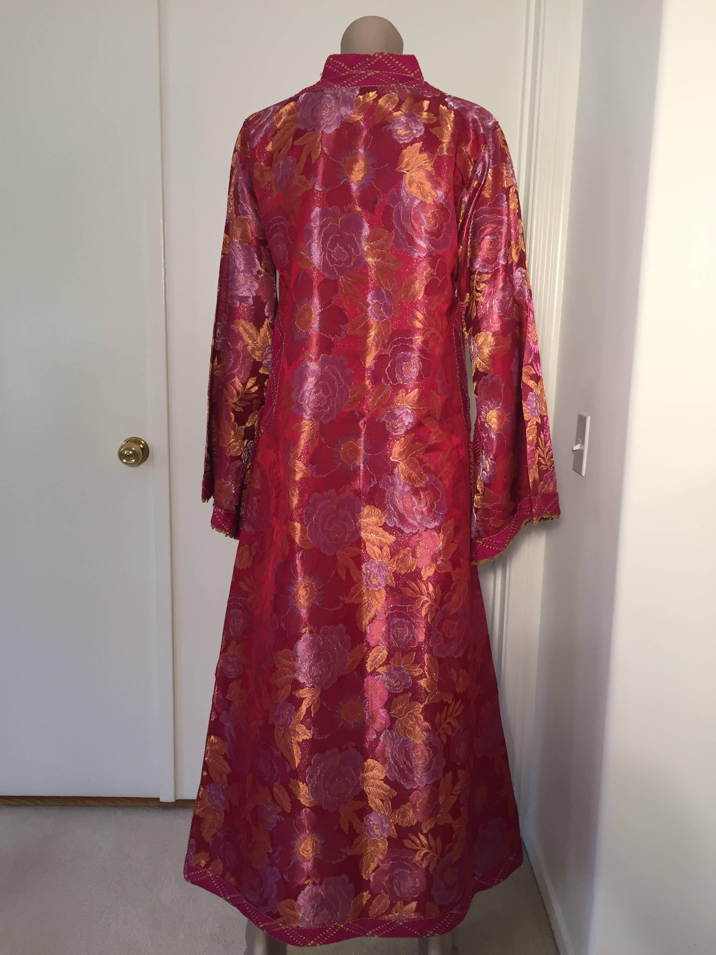 Bohemian Moroccan Red Lame Caftan Maxi Dress Kaftan Size L