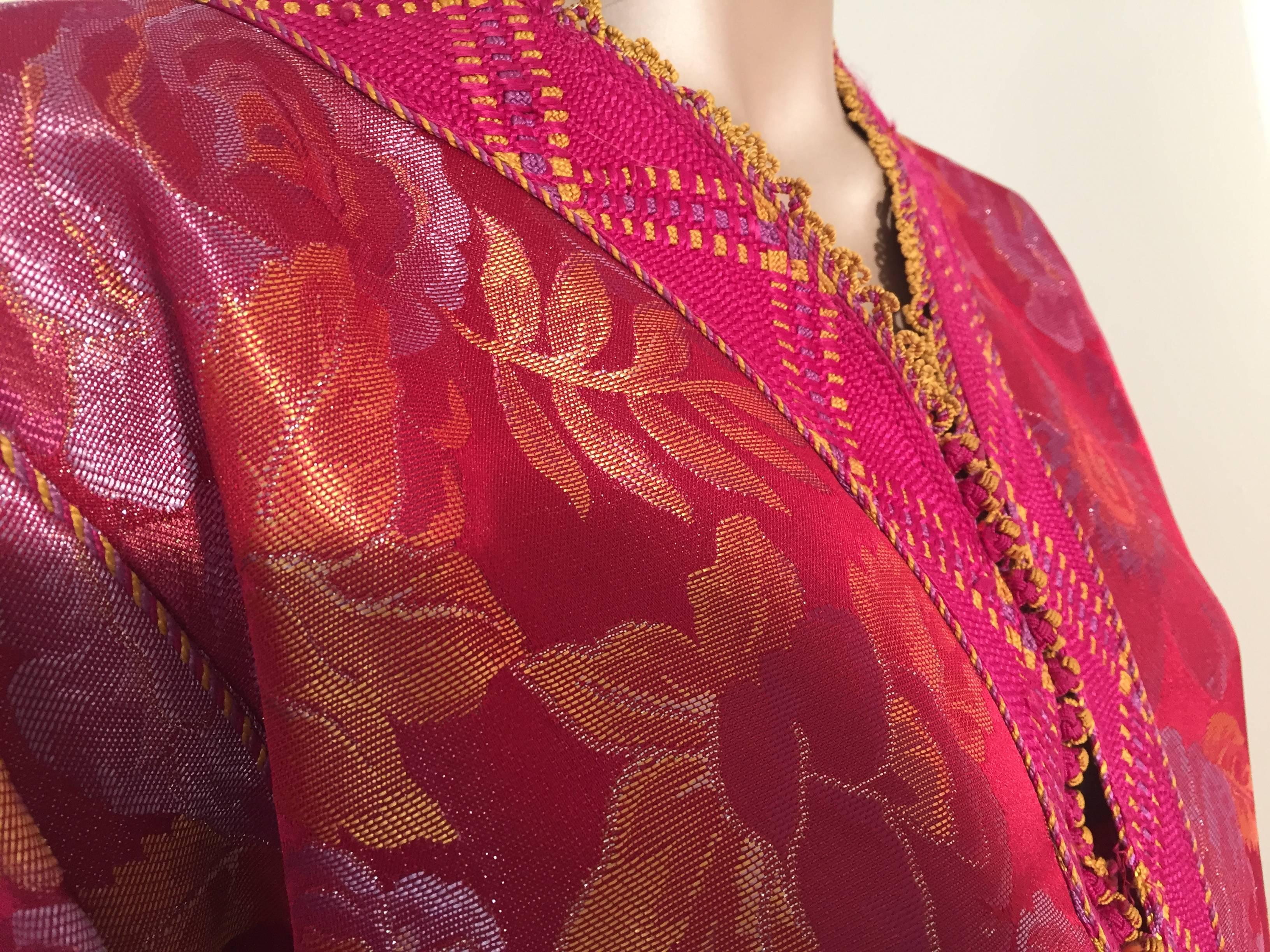 Fabric Moroccan Red Lame Caftan Maxi Dress Kaftan Size L