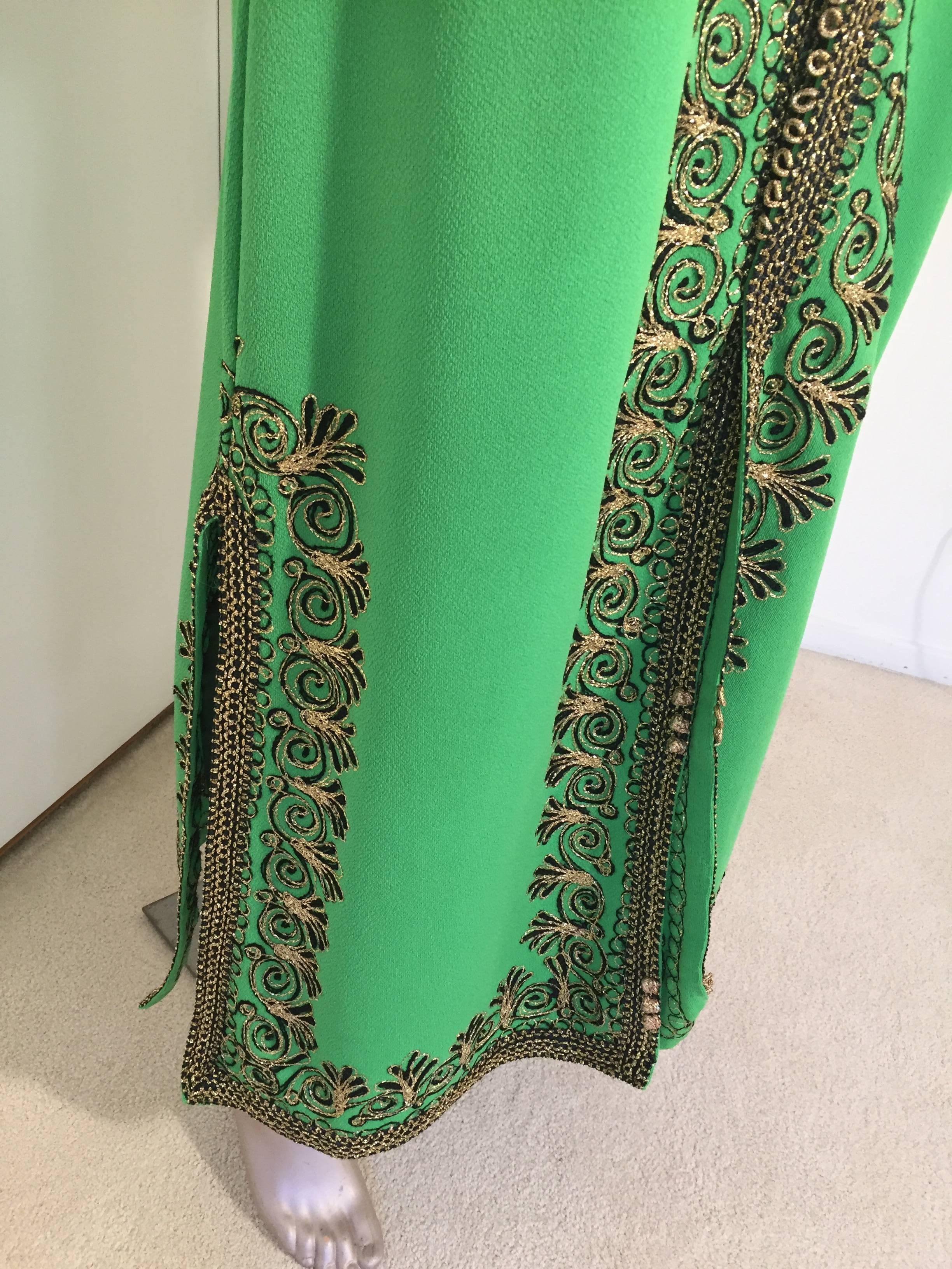 Moroccan Vintage Caftan Green Maxi Dress circa 1970 Size L 1