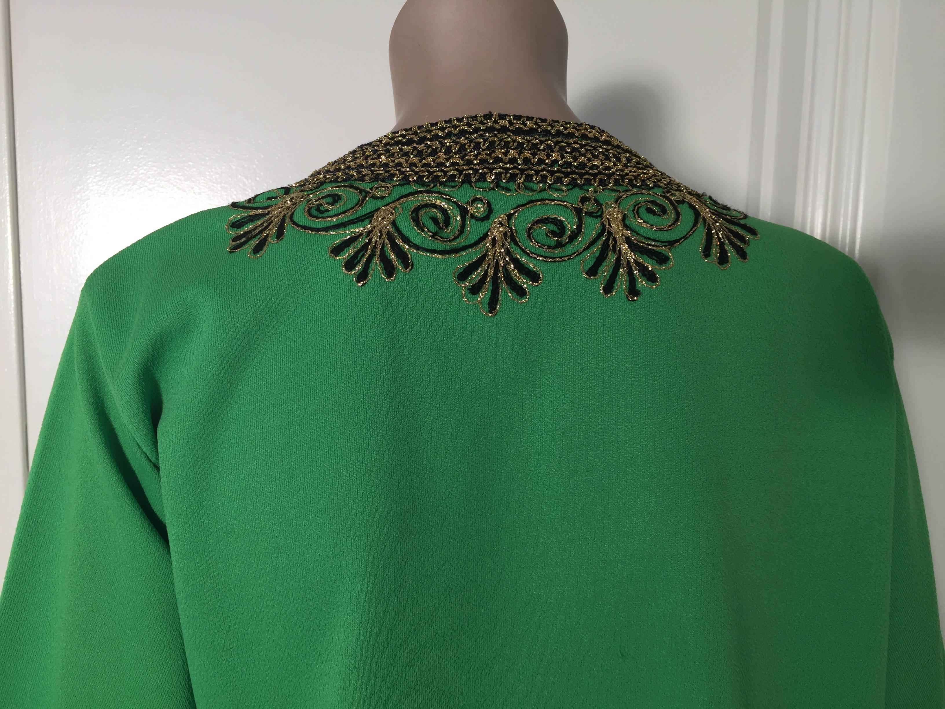 Moroccan Vintage Caftan Green Maxi Dress circa 1970 Size L 2