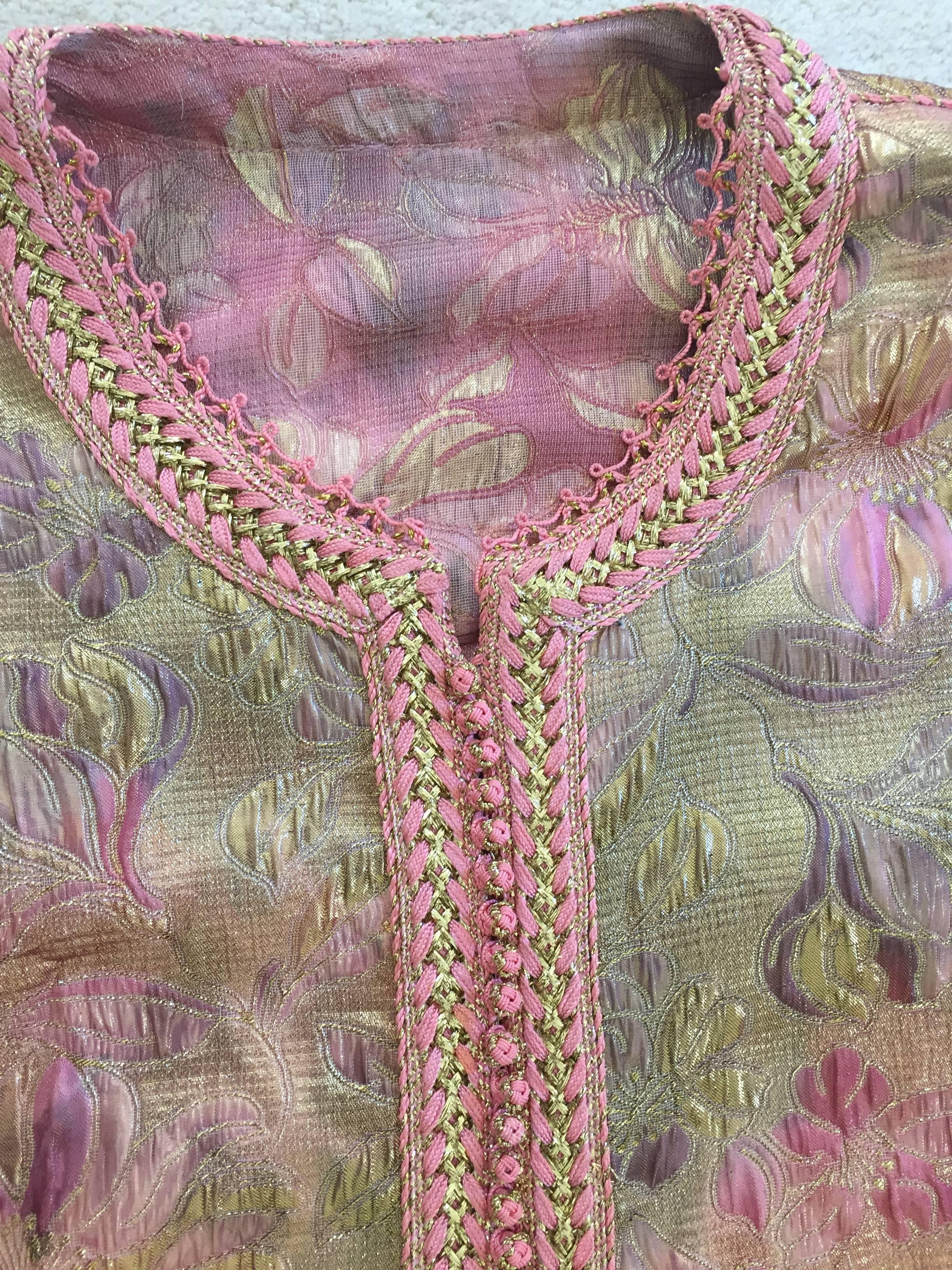 Moroccan Pink Lame Caftan or Kaftan Maxi Dress 2