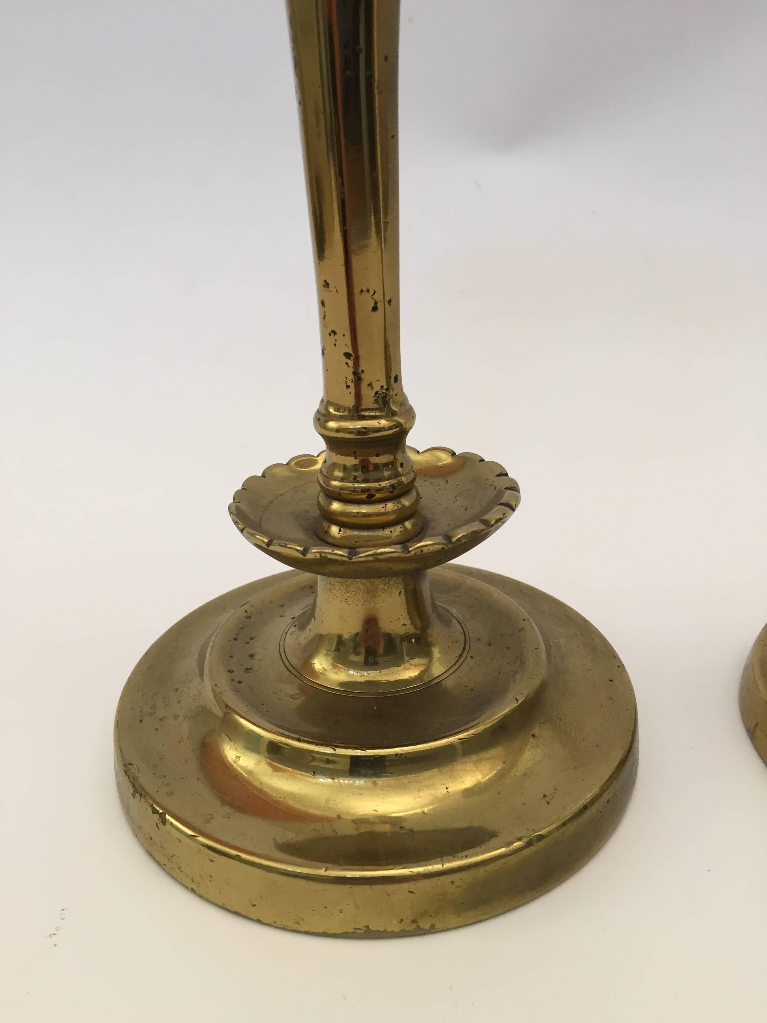 Louis XIV Pair of French 19th C. Hand Tooled Brass Candlesticks For Sale